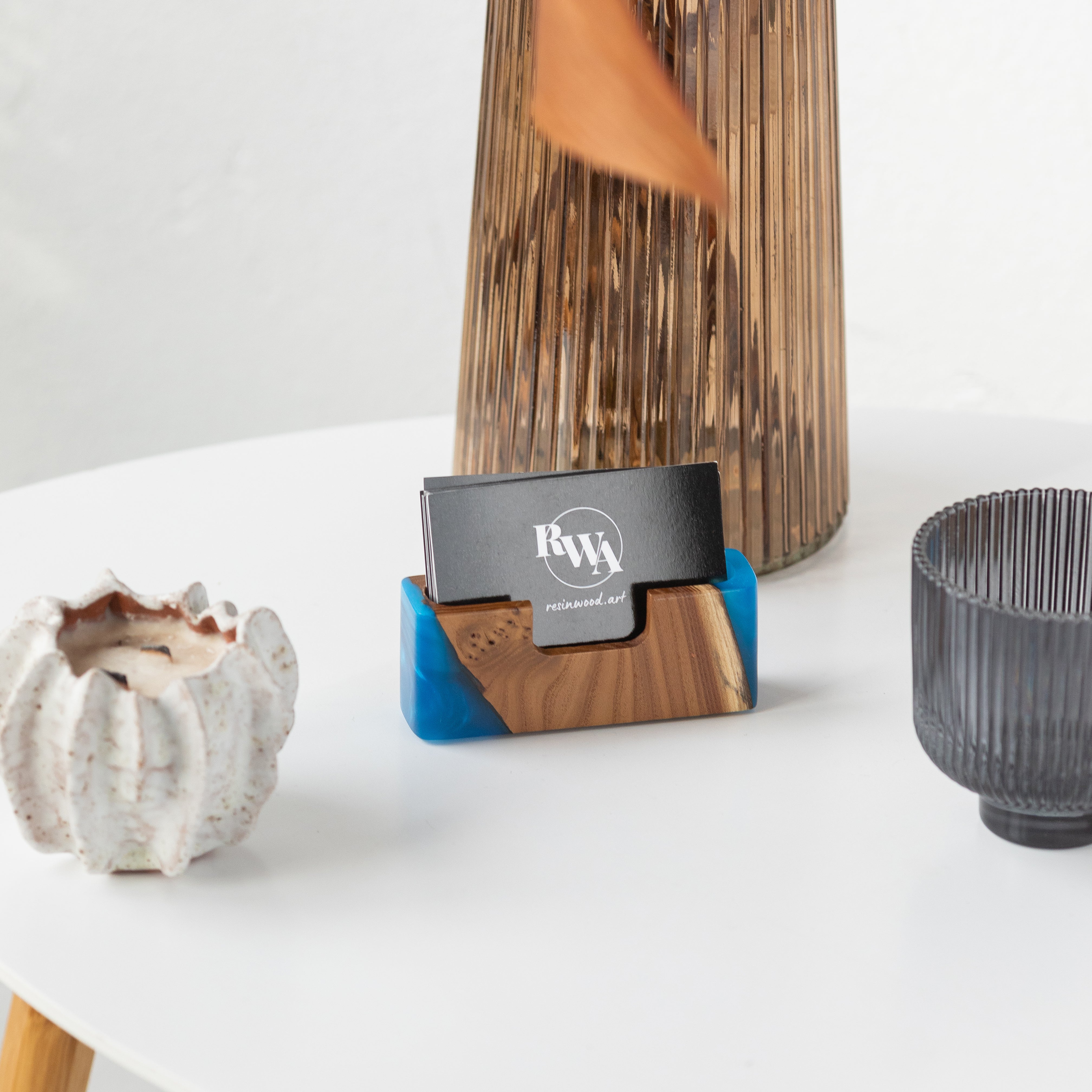 Wood & Resin Card Holder SMART – Elm Blue