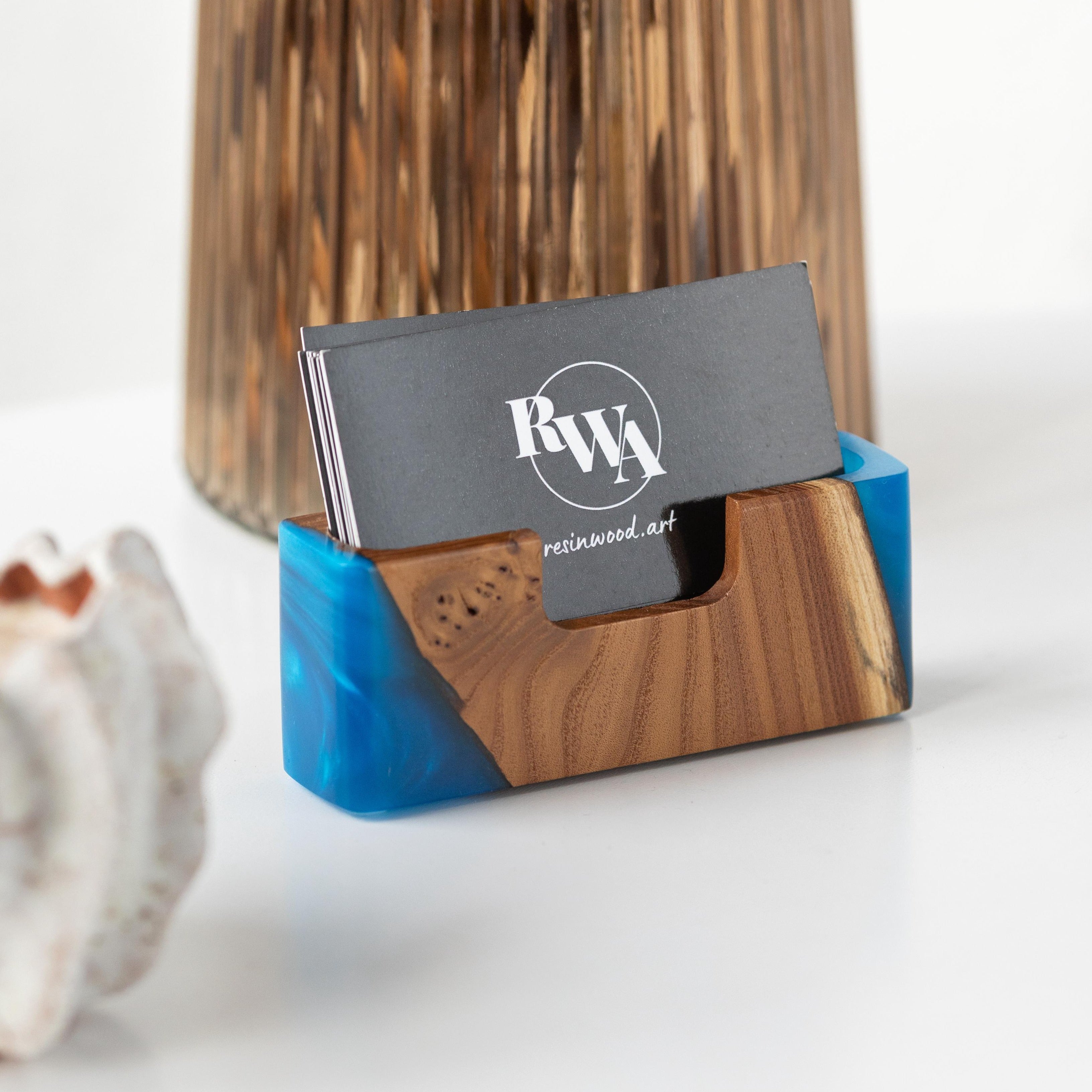 Wood & Resin Card Holder SMART – Elm Blue
