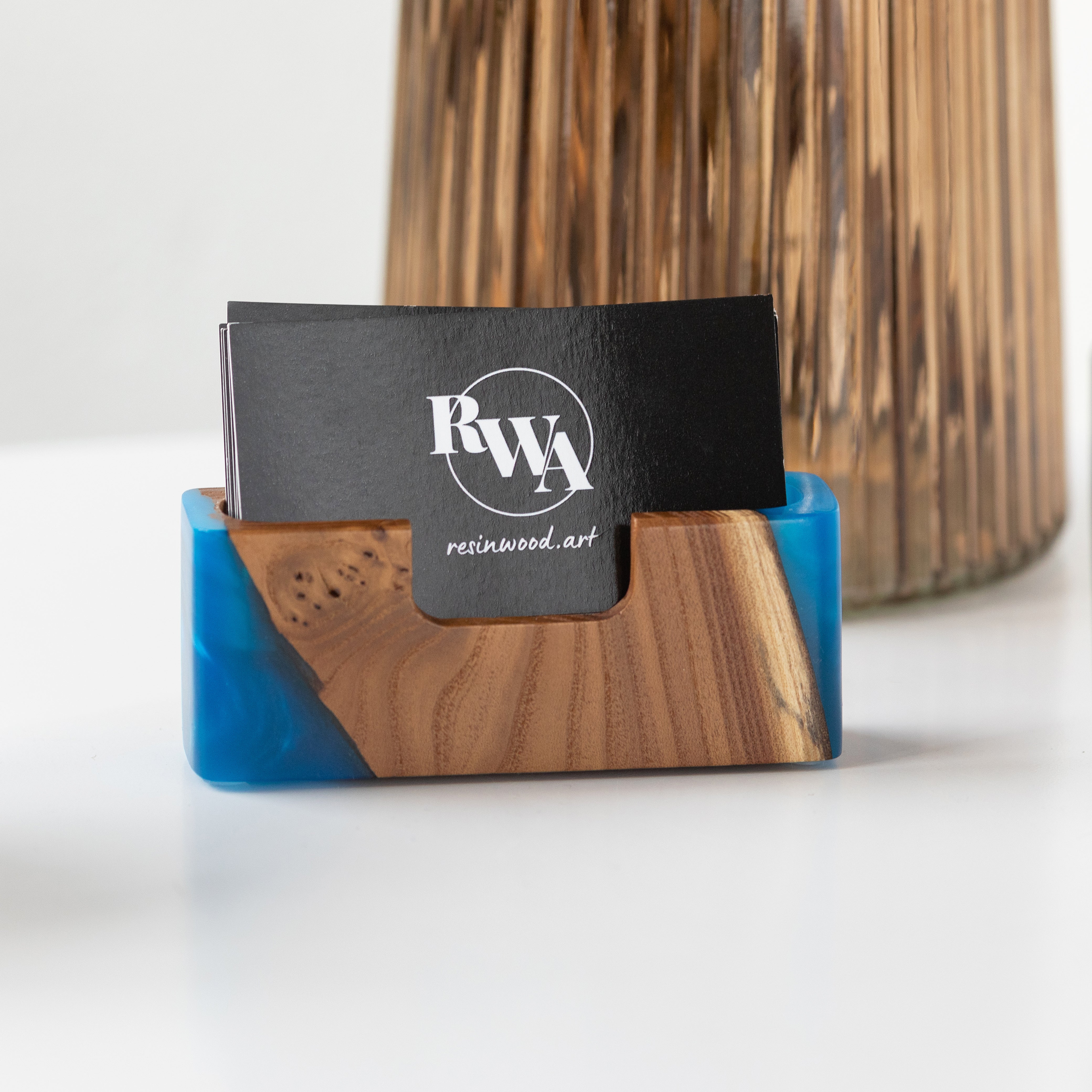 Wood & Resin Card Holder SMART – Elm Blue