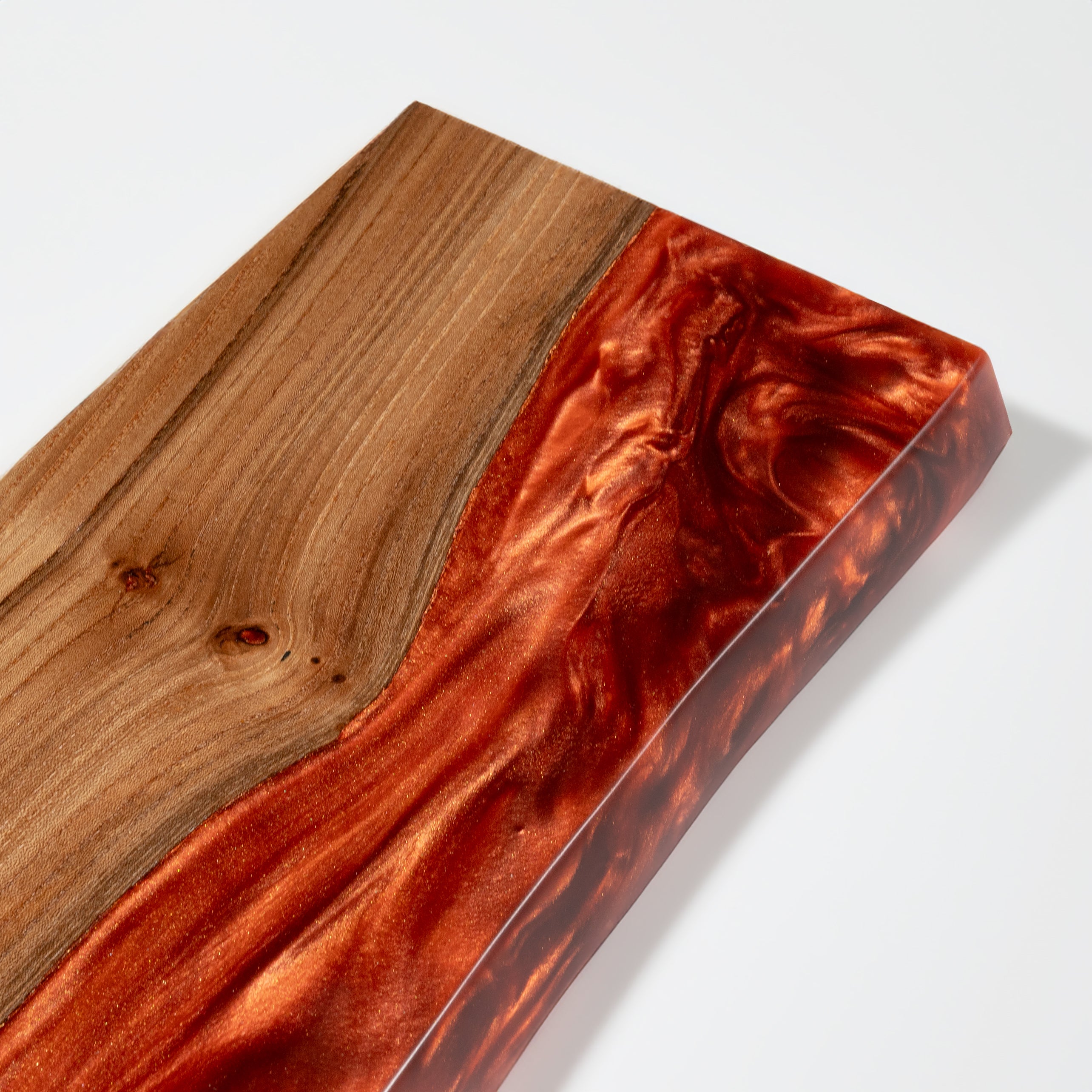 Amber Epoxy & Dark Wood Floating Shelf