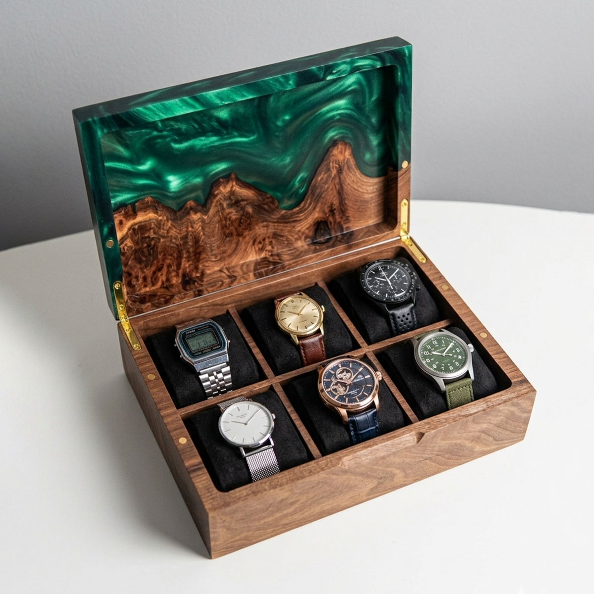 Green Watch Case made of Epoxy & Solid Wood - TEMPO