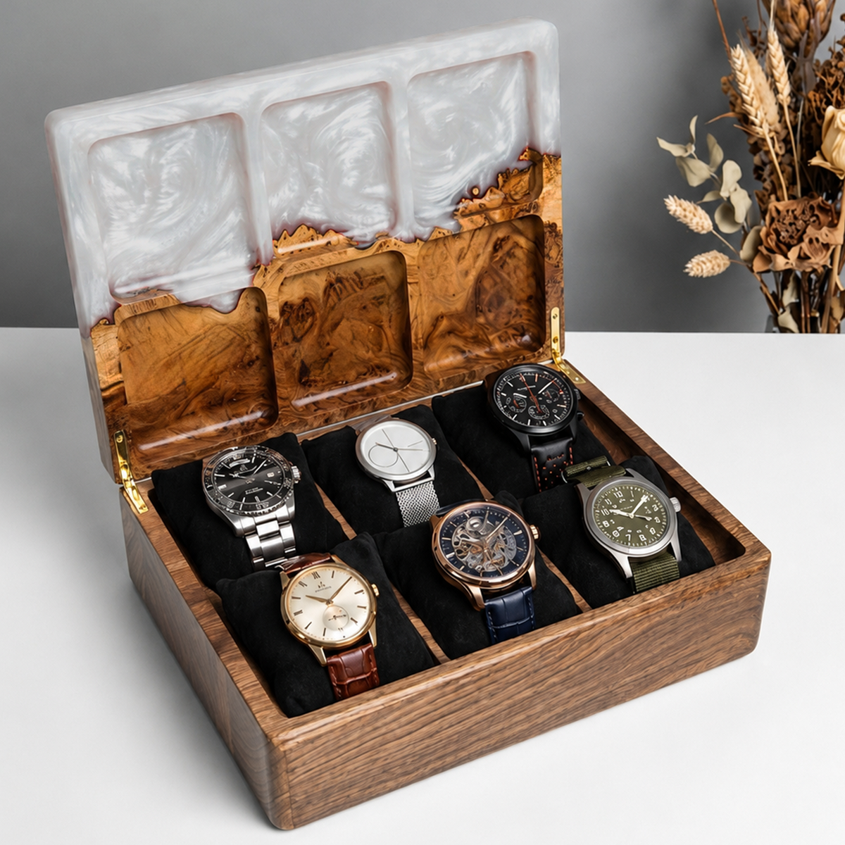 Watch Case made of Platinum Epoxy & Solid Wood - TEMPO