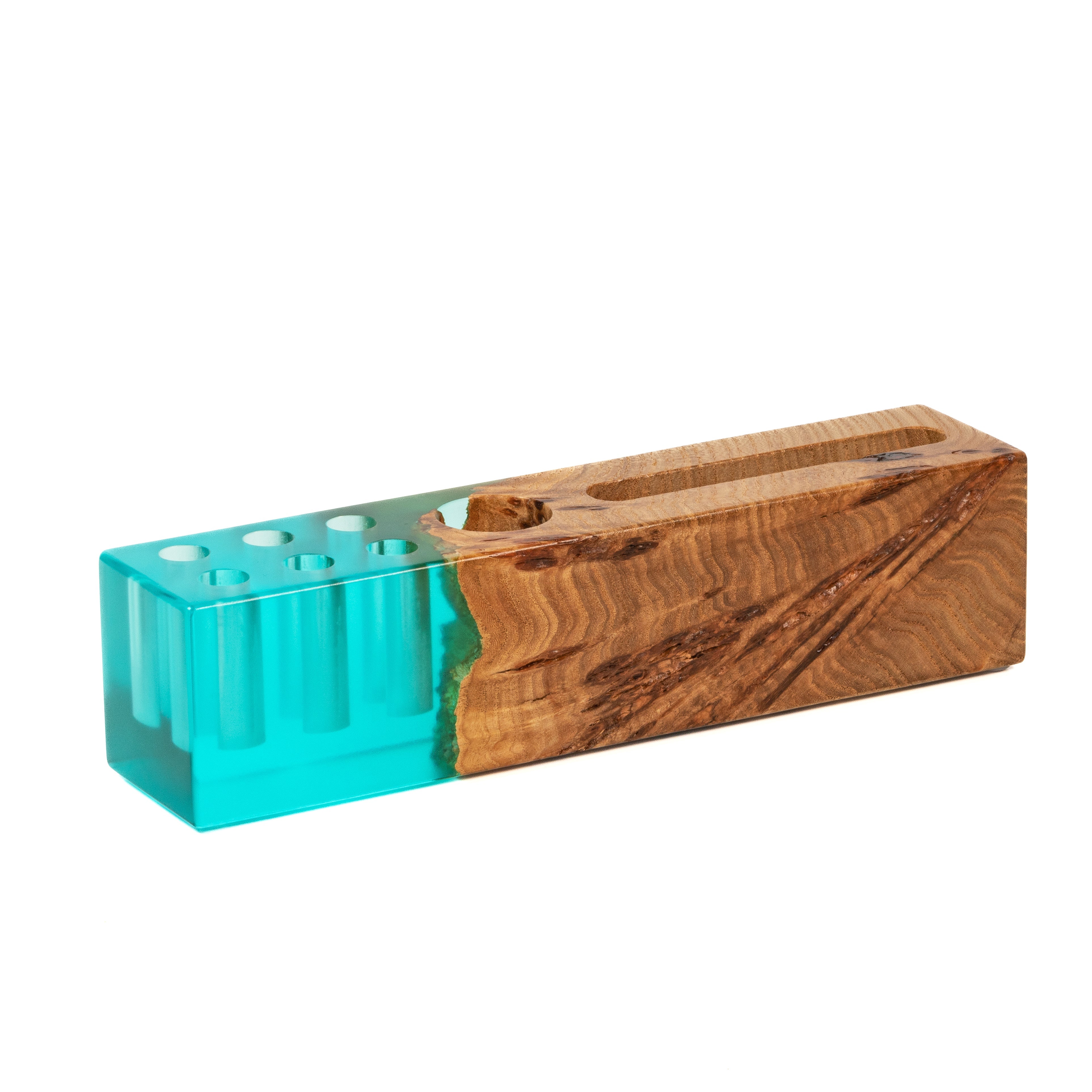 Wood & Resin Personalized Desk Organizer ELEMENT – Elm Aqua Blue