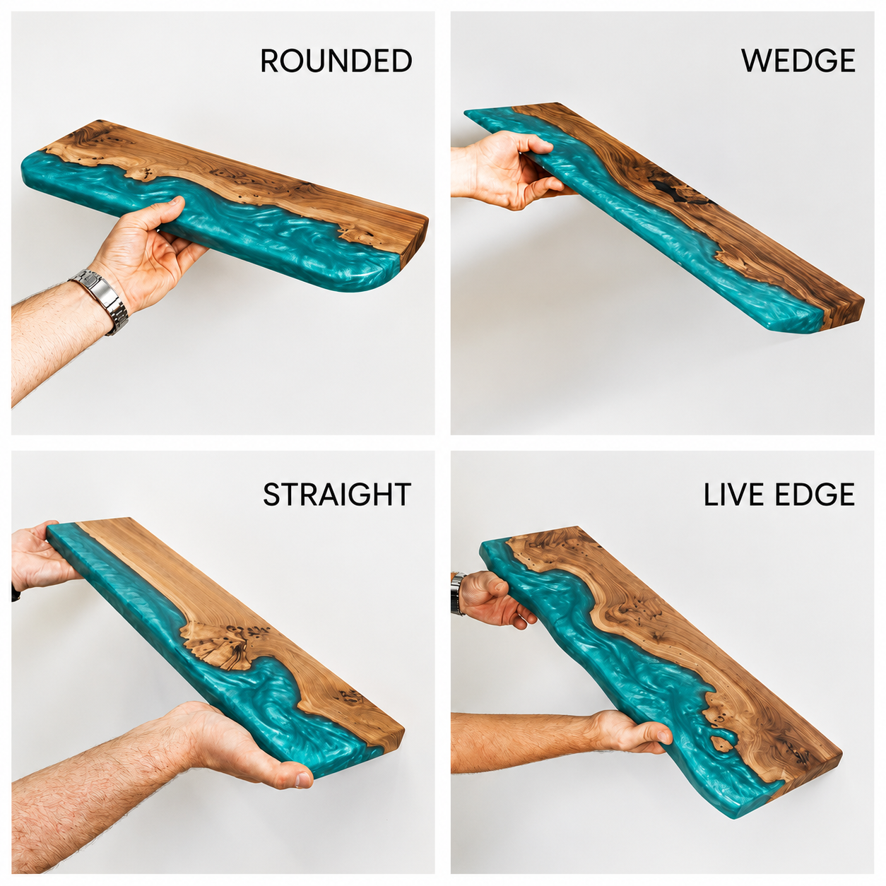 Sky Blue Epoxy & Elm Dark Wood - Live Edge Floating Shelf