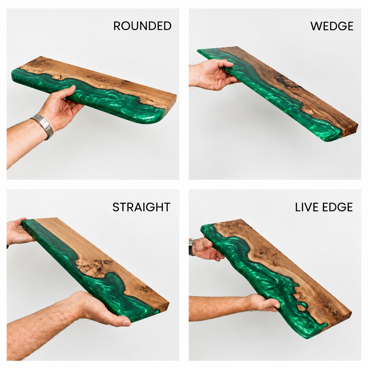 Green Pearl Epoxy & Dark Wood Floating Shelf