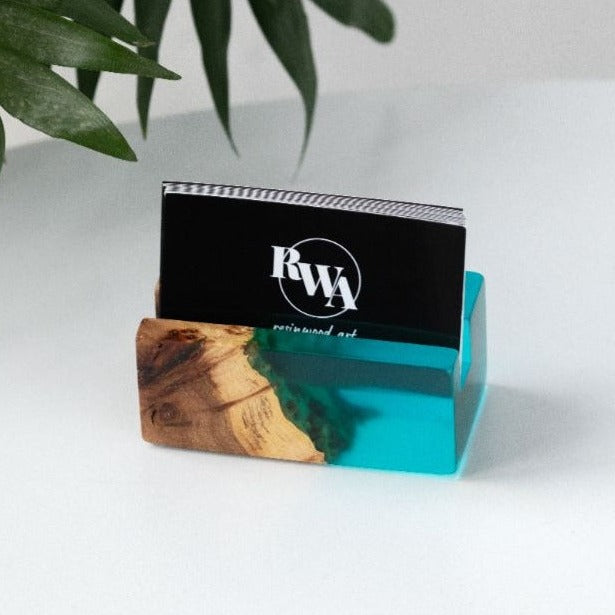 Wood & Resin Card Holder ELEMENT – Elm Aqua Blue