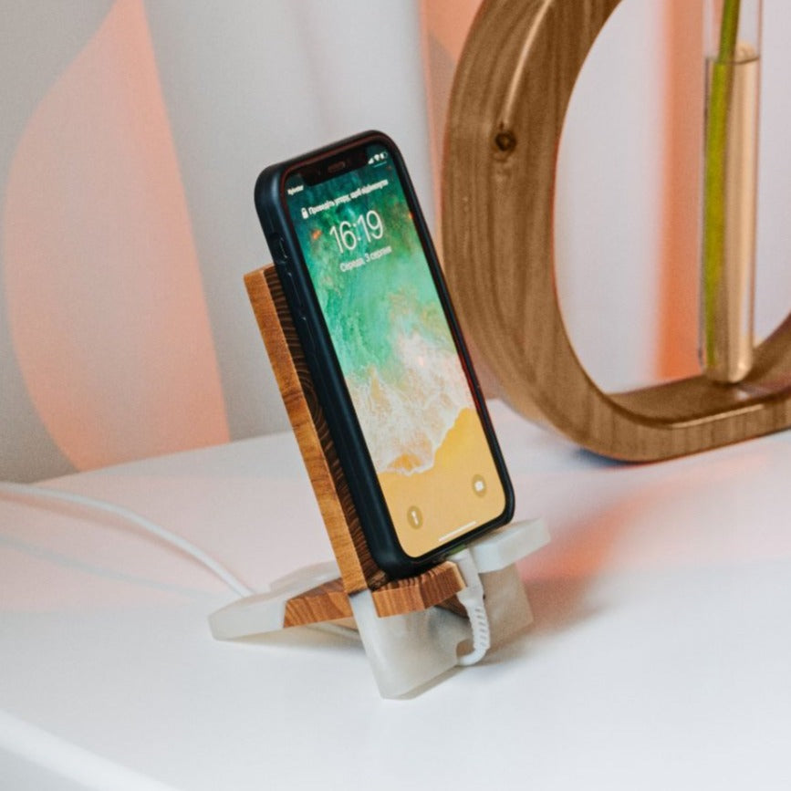 Platinum Epoxy Resin & Dark Wood Phone Holder