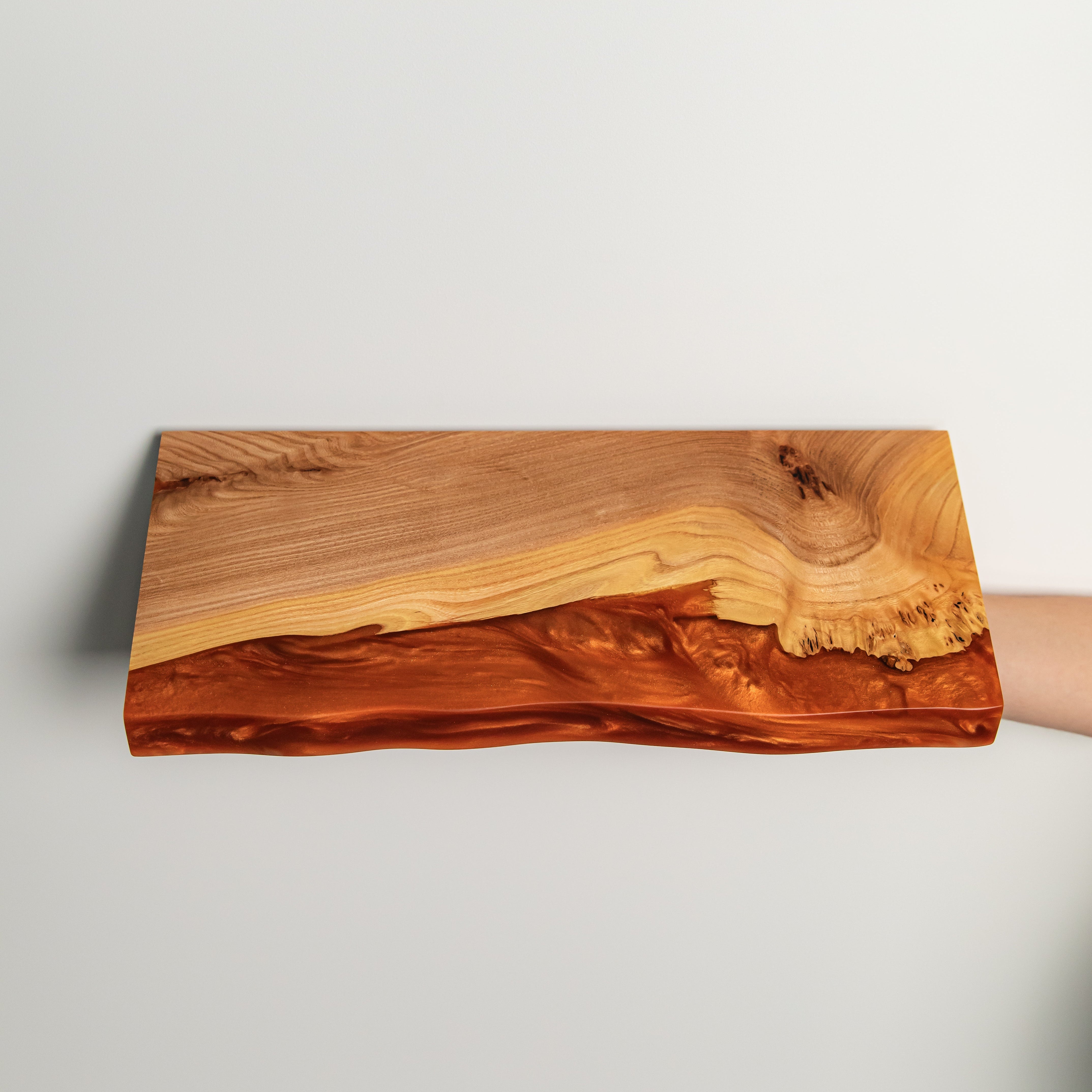 Amber Epoxy & Elm Wood - Live Edge Floating Shelf