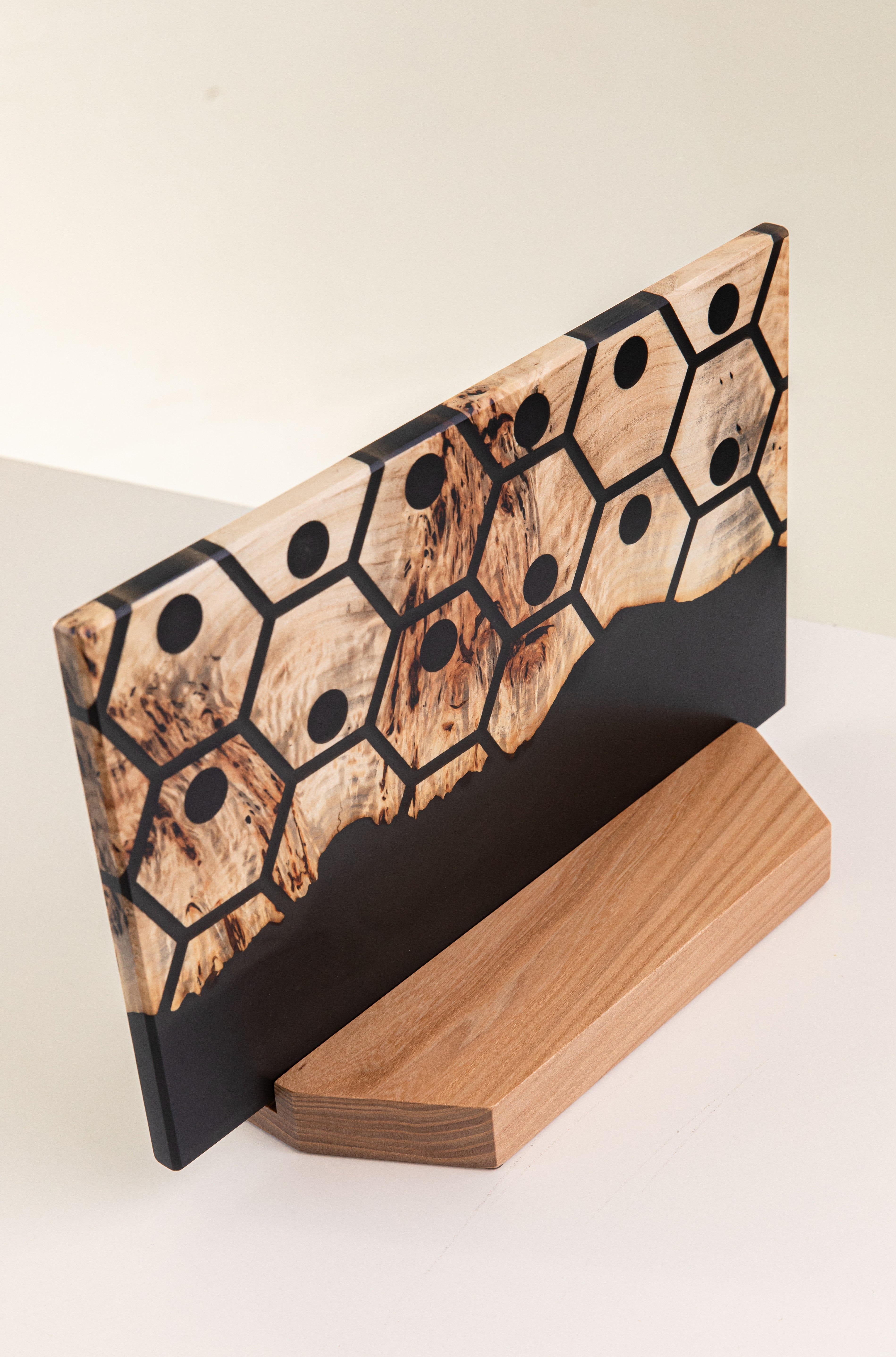 Black Epoxy Resin & Wood Magnetic Knife Block UNIVERSE – countertop