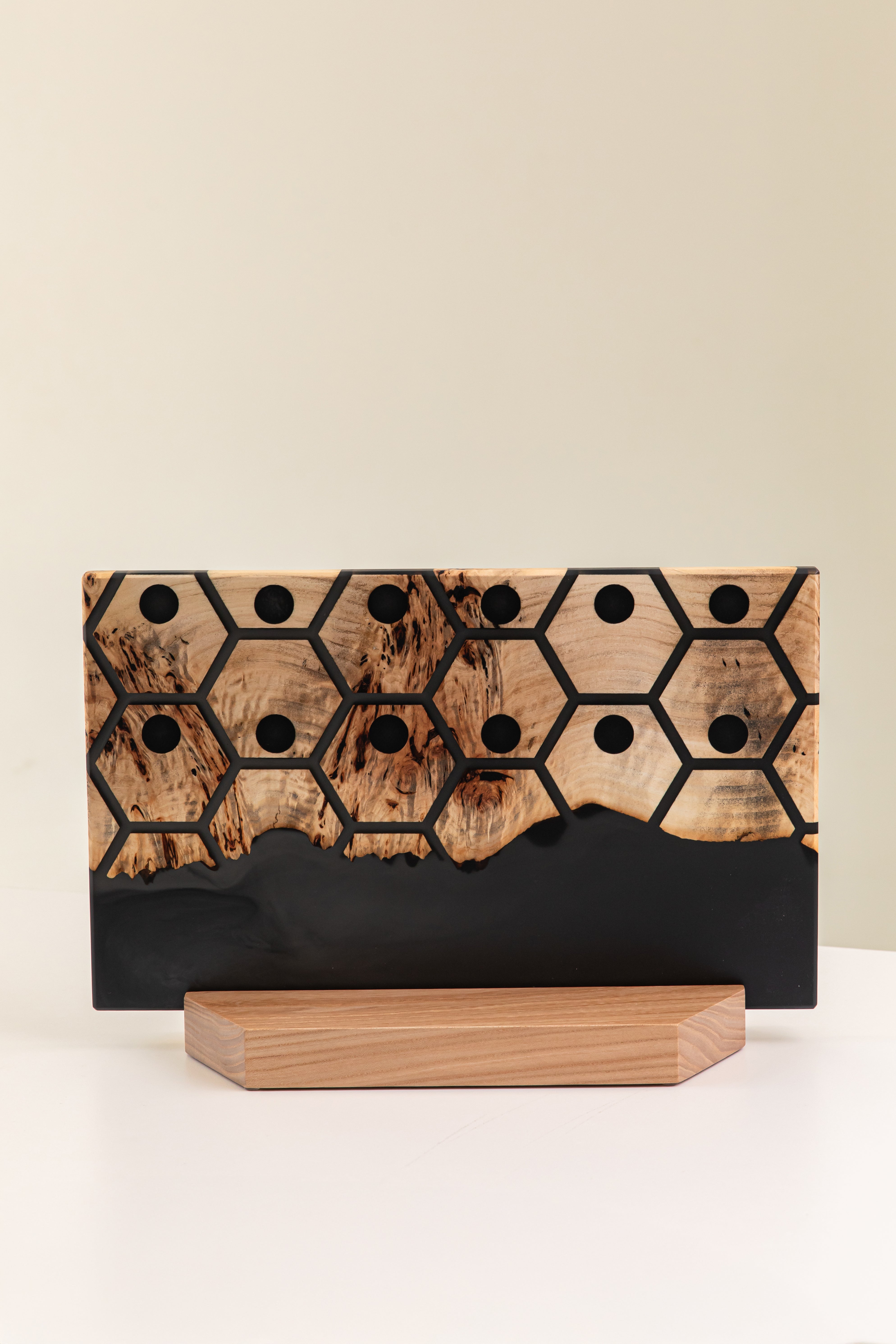 Black Epoxy Resin & Wood Magnetic Knife Block UNIVERSE – countertop
