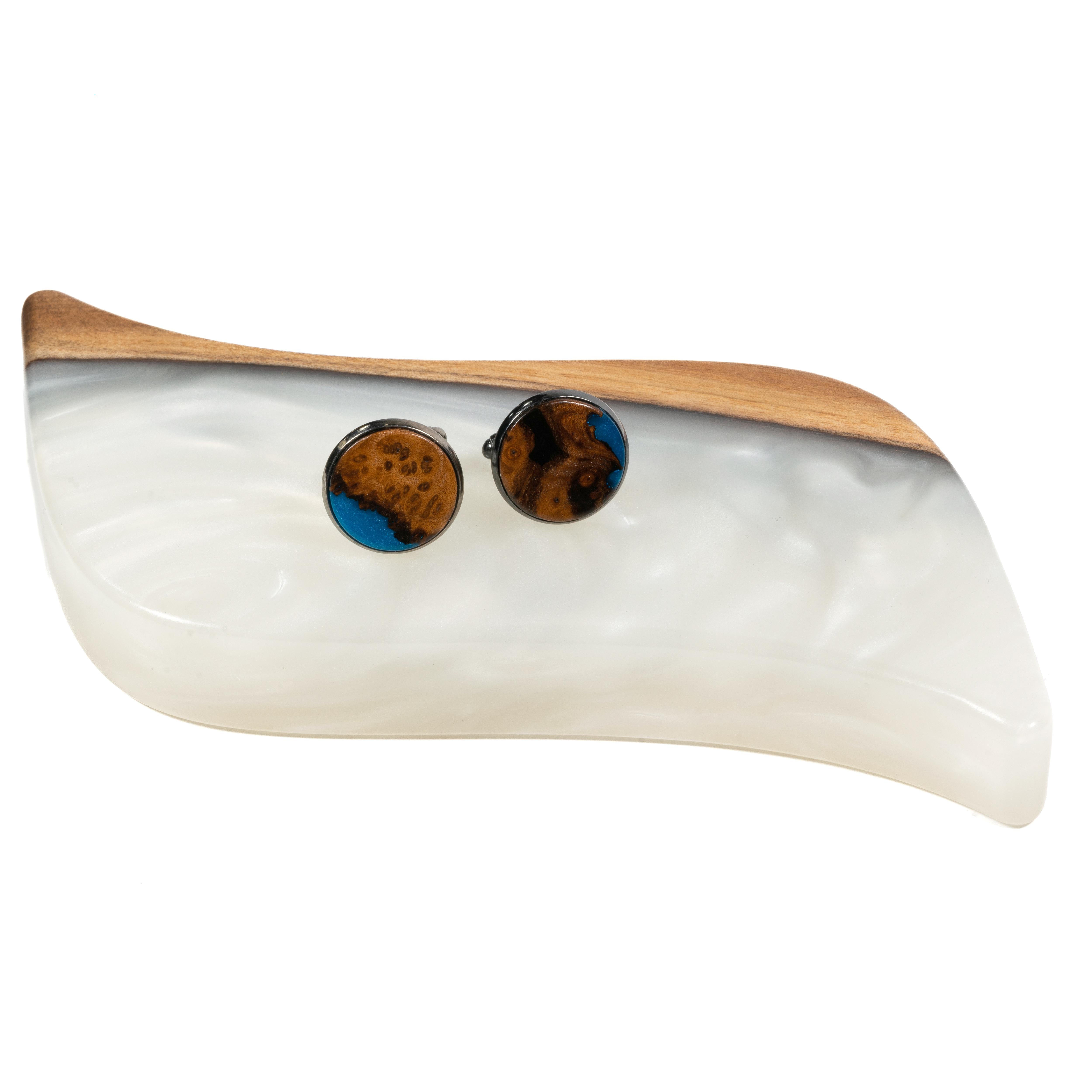 Wood & Resin Cufflinks GALLANT – Olive Blue