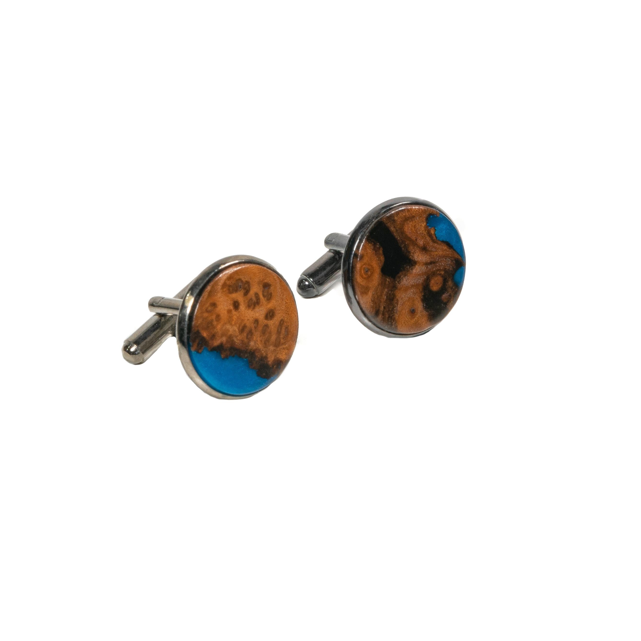 Wood & Resin Cufflinks GALLANT – Olive Blue