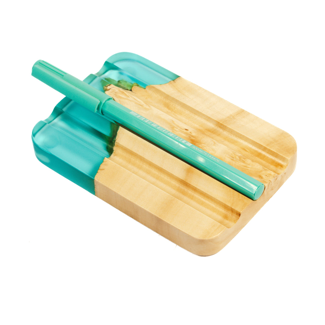 Wood & Resin Pen Holder ELEMENT – Maple Aqua Blue