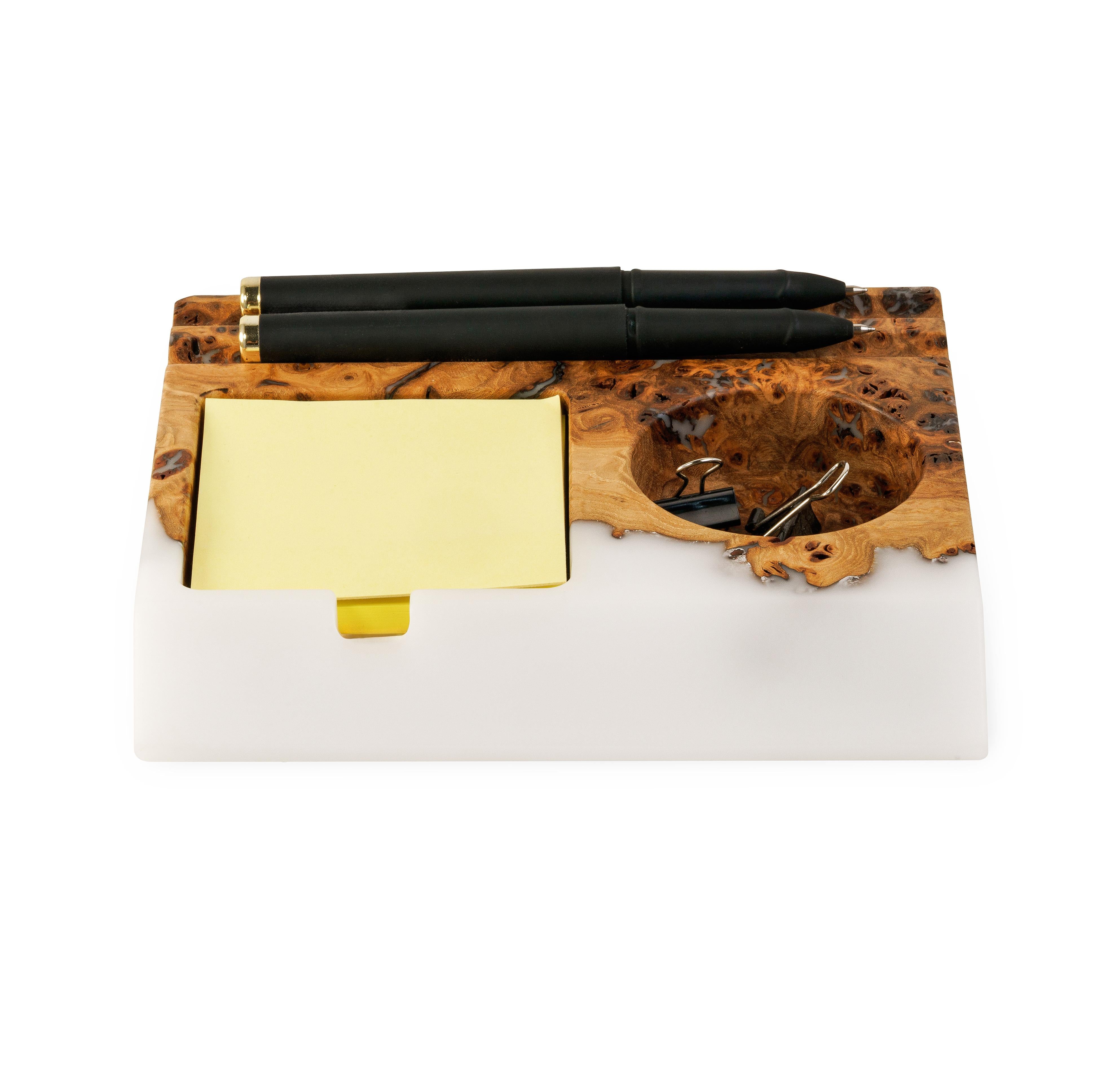 Premium handmade office desk organizer with white epoxy resin, phone stand and pen holder