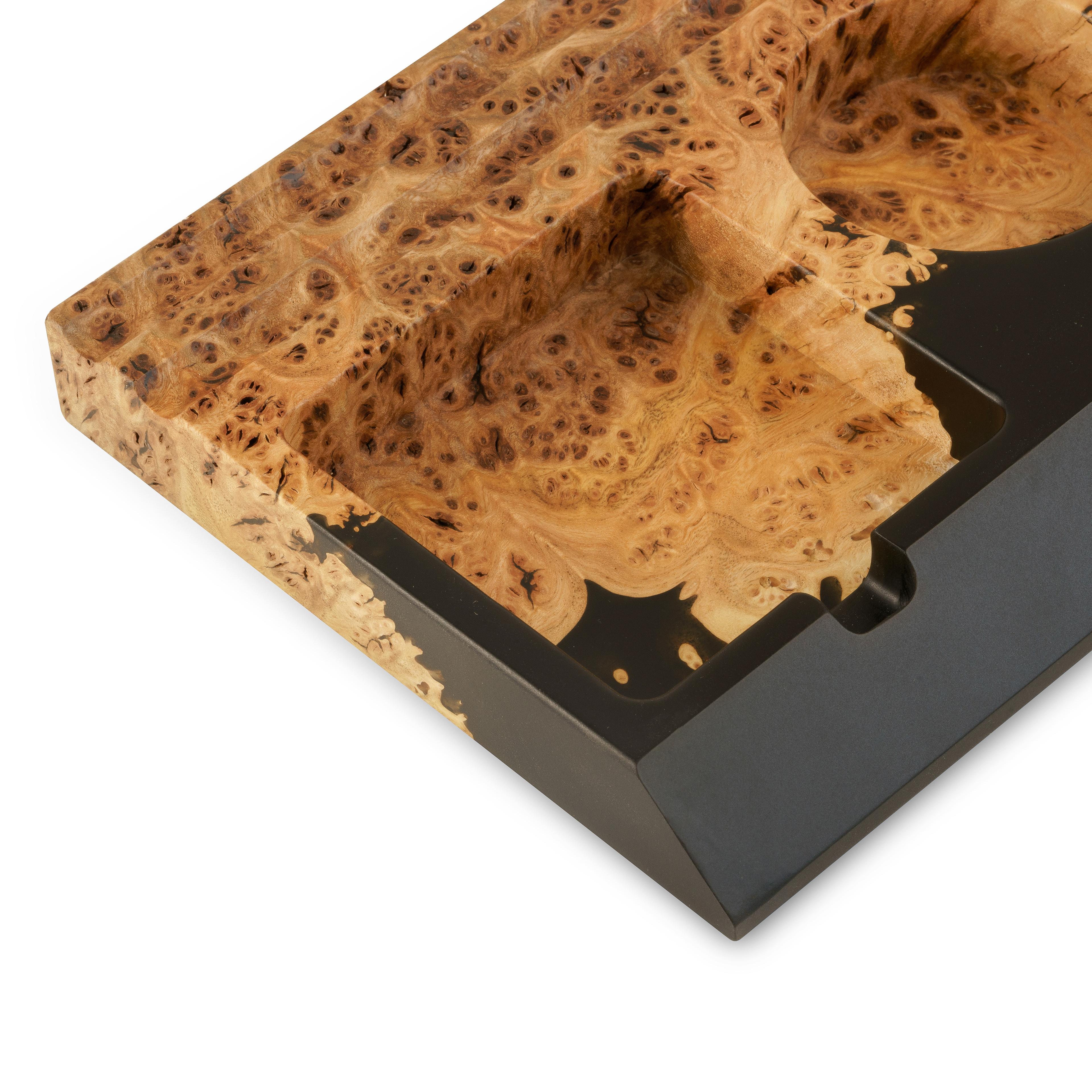 Luxury wood office organizer with black epoxy finish, phone holder and pen storage