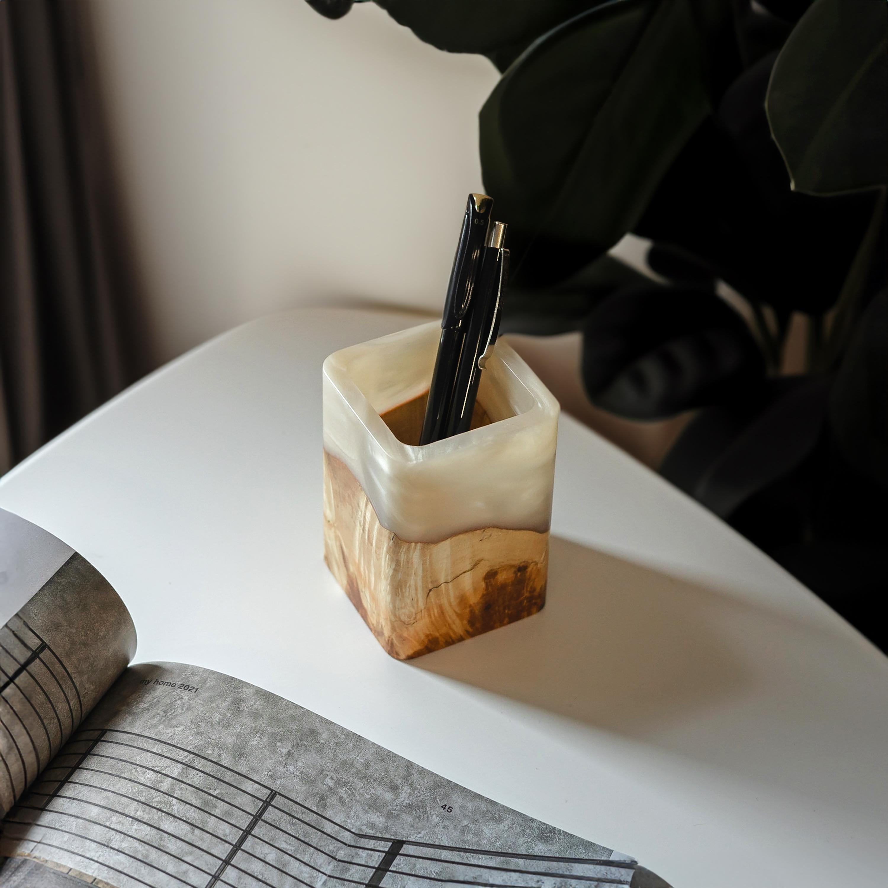 Wood & Resin Pen Holder Cup ELEMENT – Maple Platinum