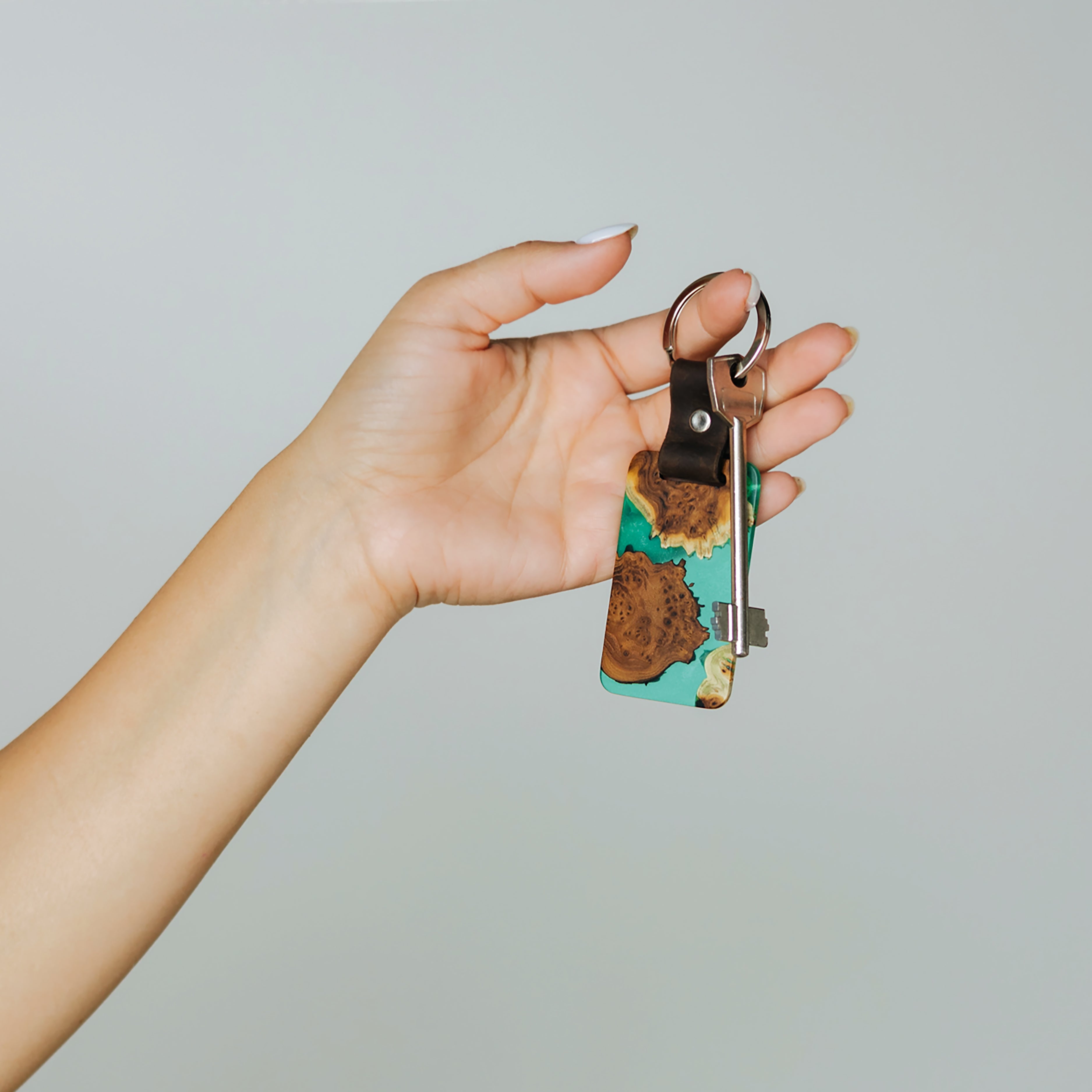 Wood & Resin Keychain – Olive Green