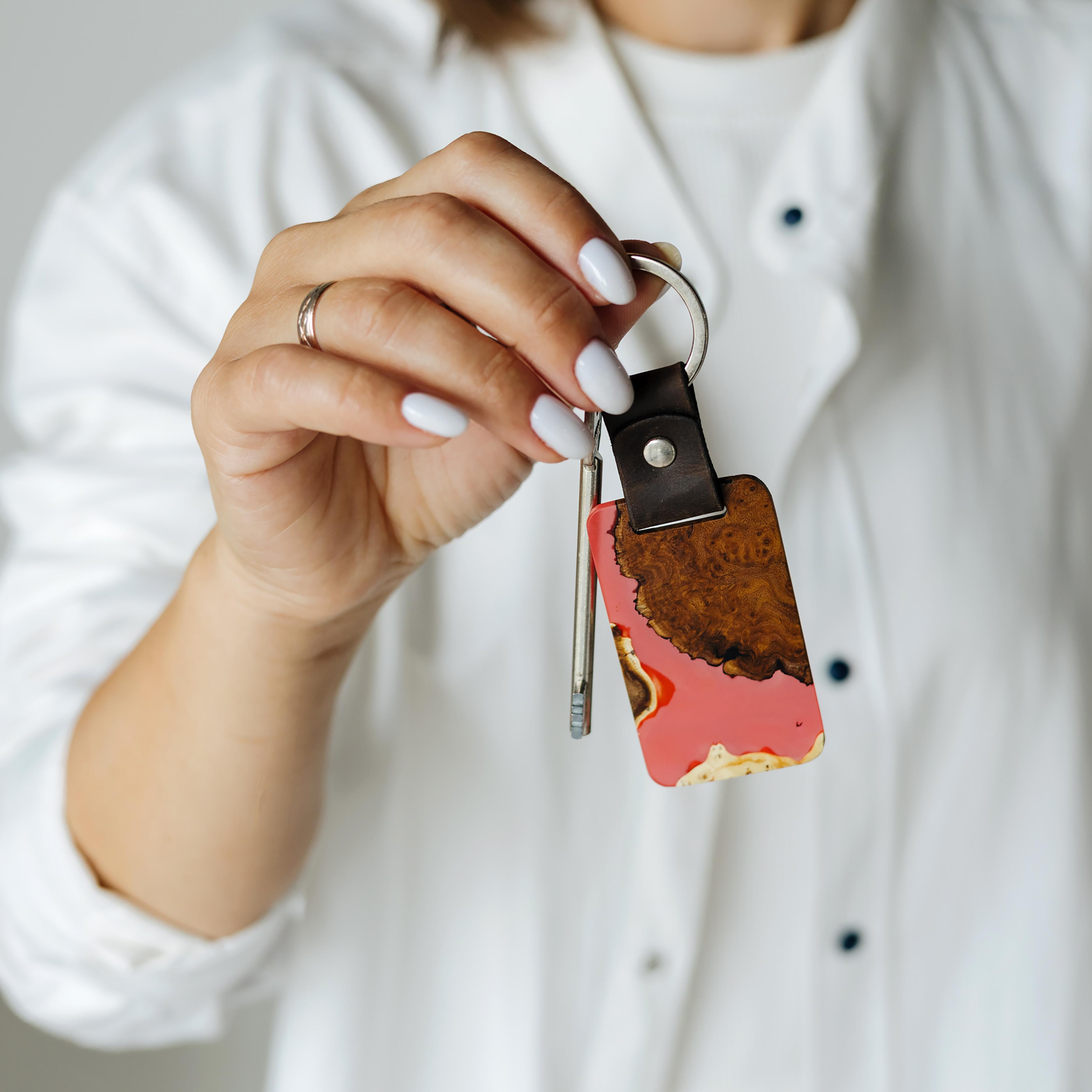 Wood & Resin Keychain – Olive Ruby