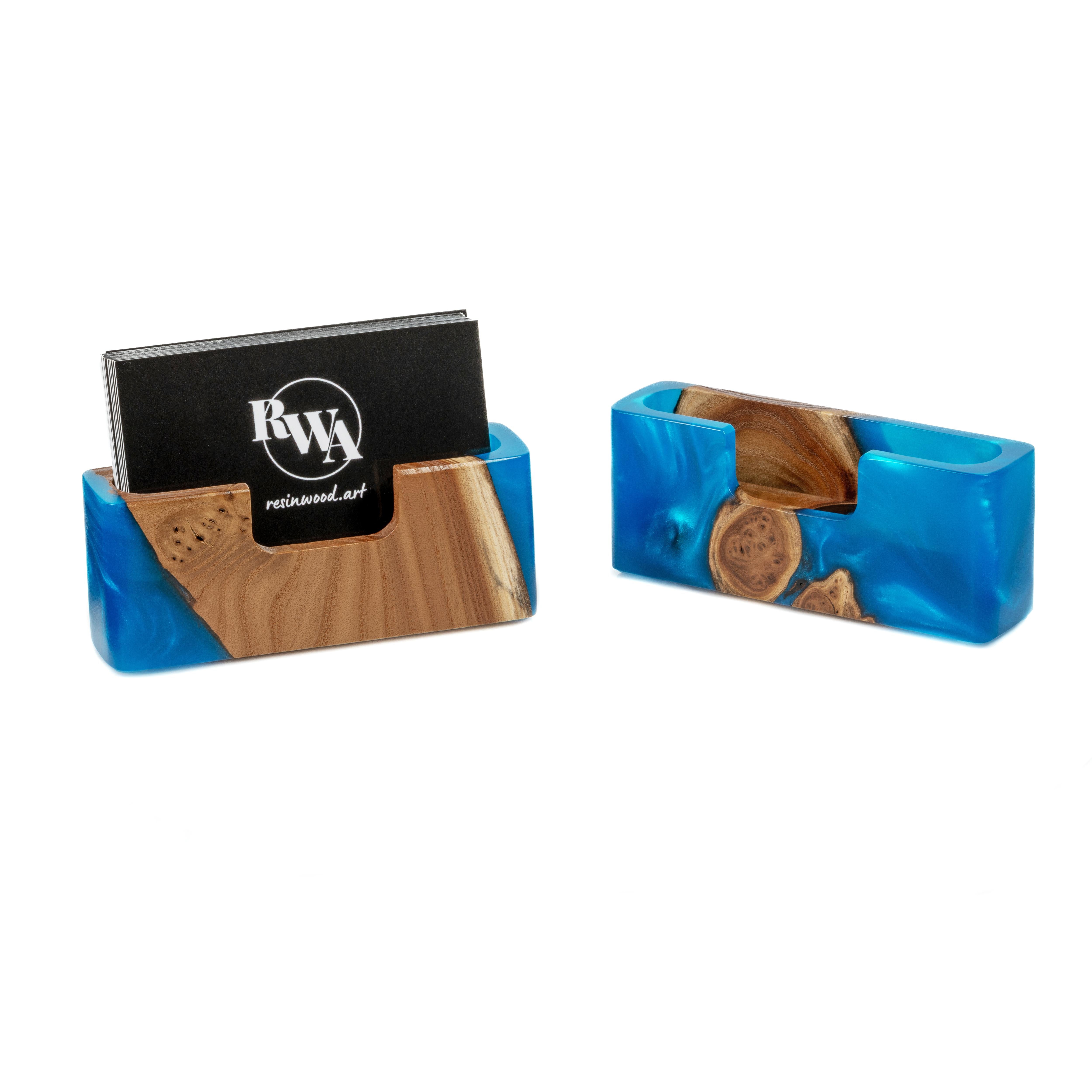 Wood & Resin Card Holder SMART – Elm Blue