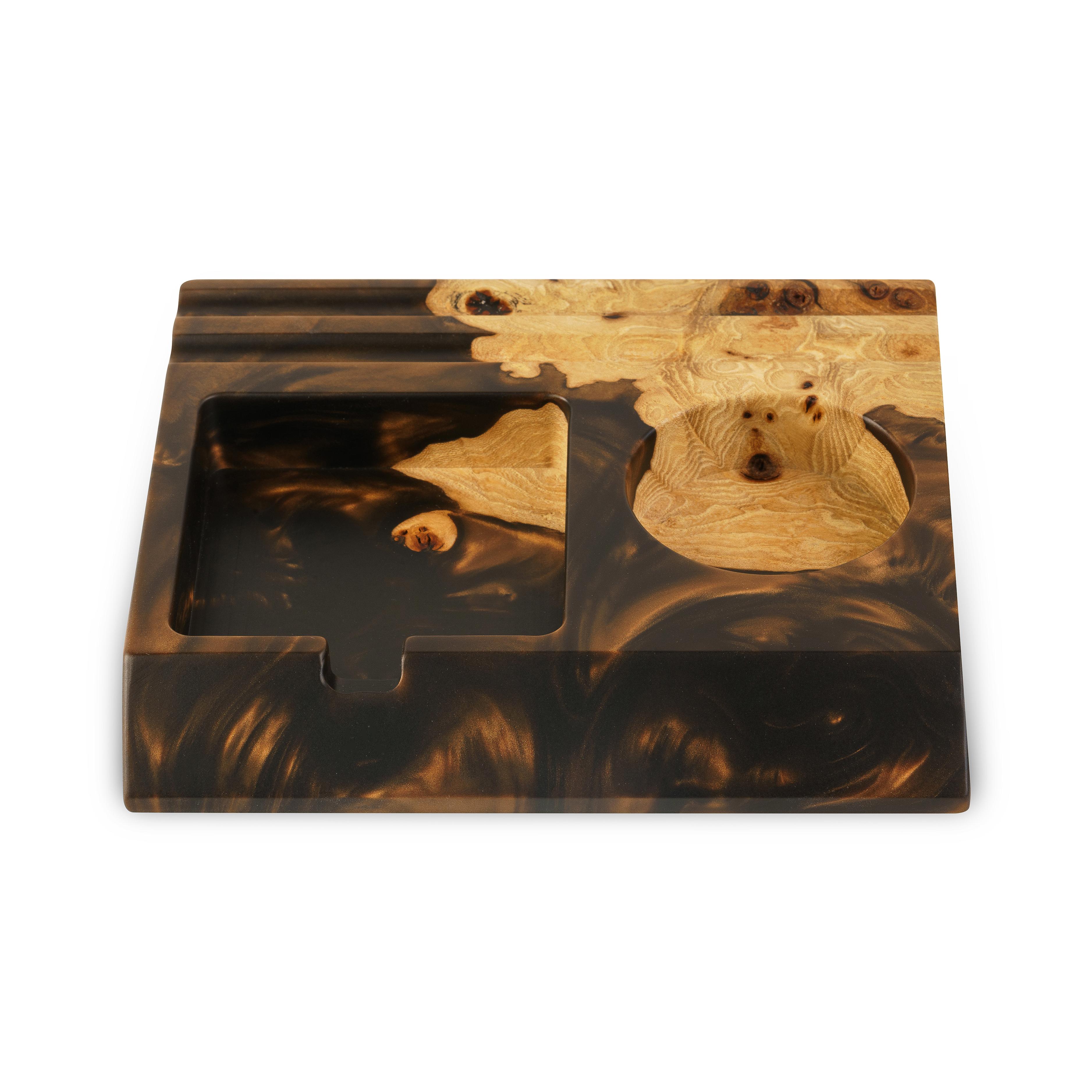 Luxury wood office organizer with black epoxy finish, phone holder and pen storage