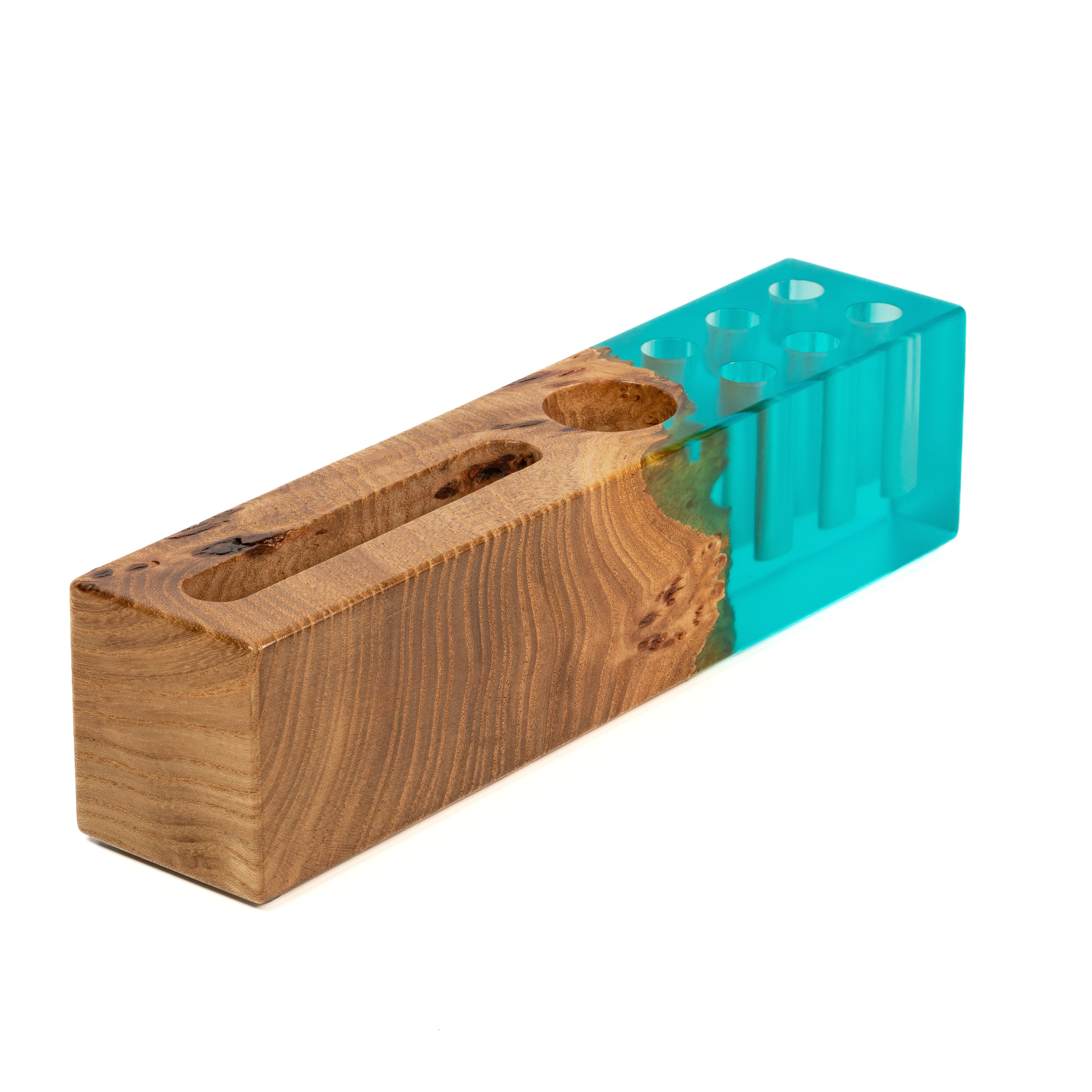 Wood & Resin Desk Organizer ELEMENT – Elm Aqua Blue