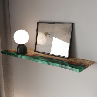 Green Pearl Epoxy & Dark Wood Floating Shelf