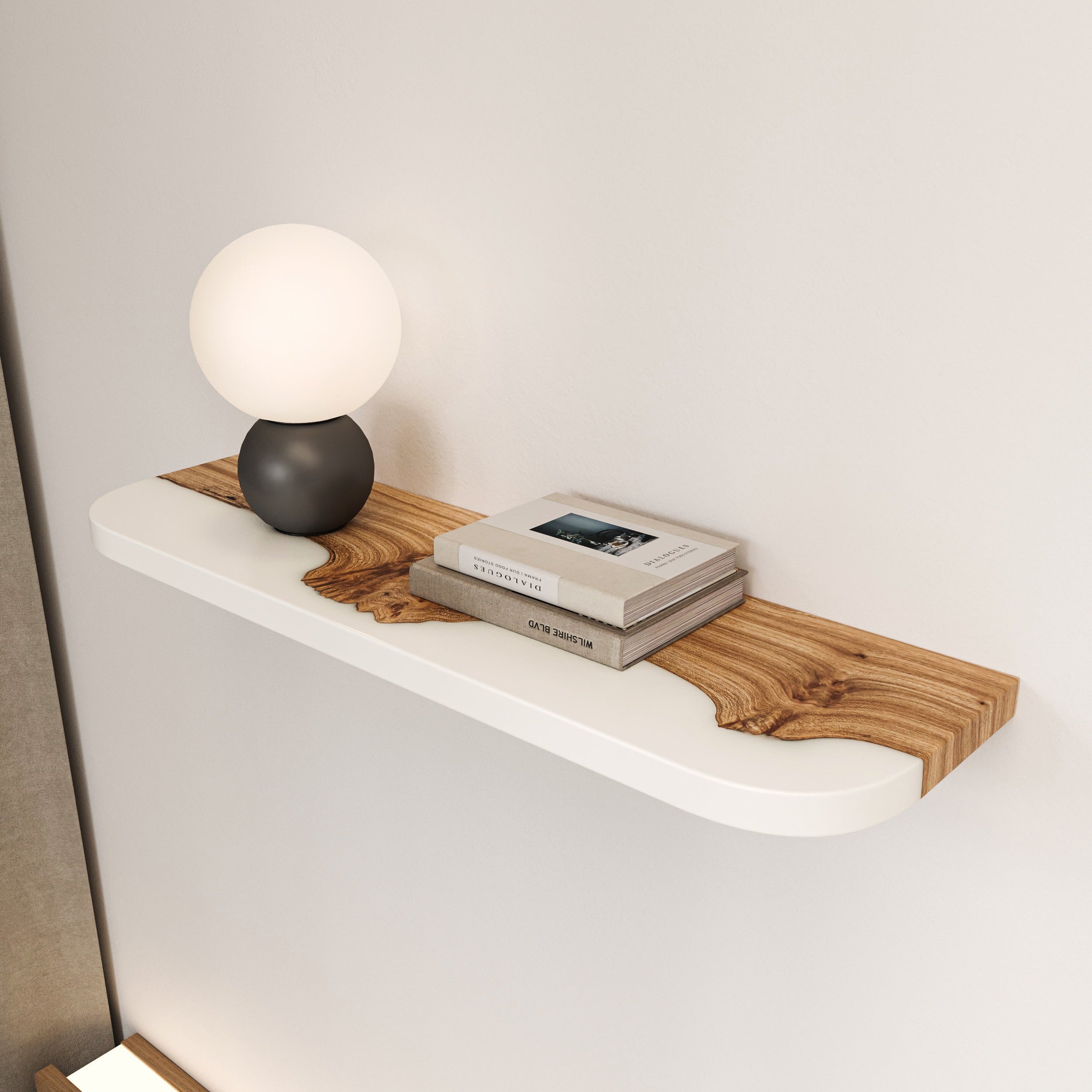 White Epoxy & Elm Wood - Live Edge Floating Shelf