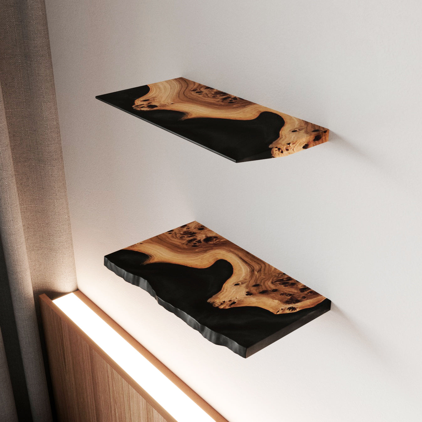 Black Epoxy & Dark Wood Floating Shelf