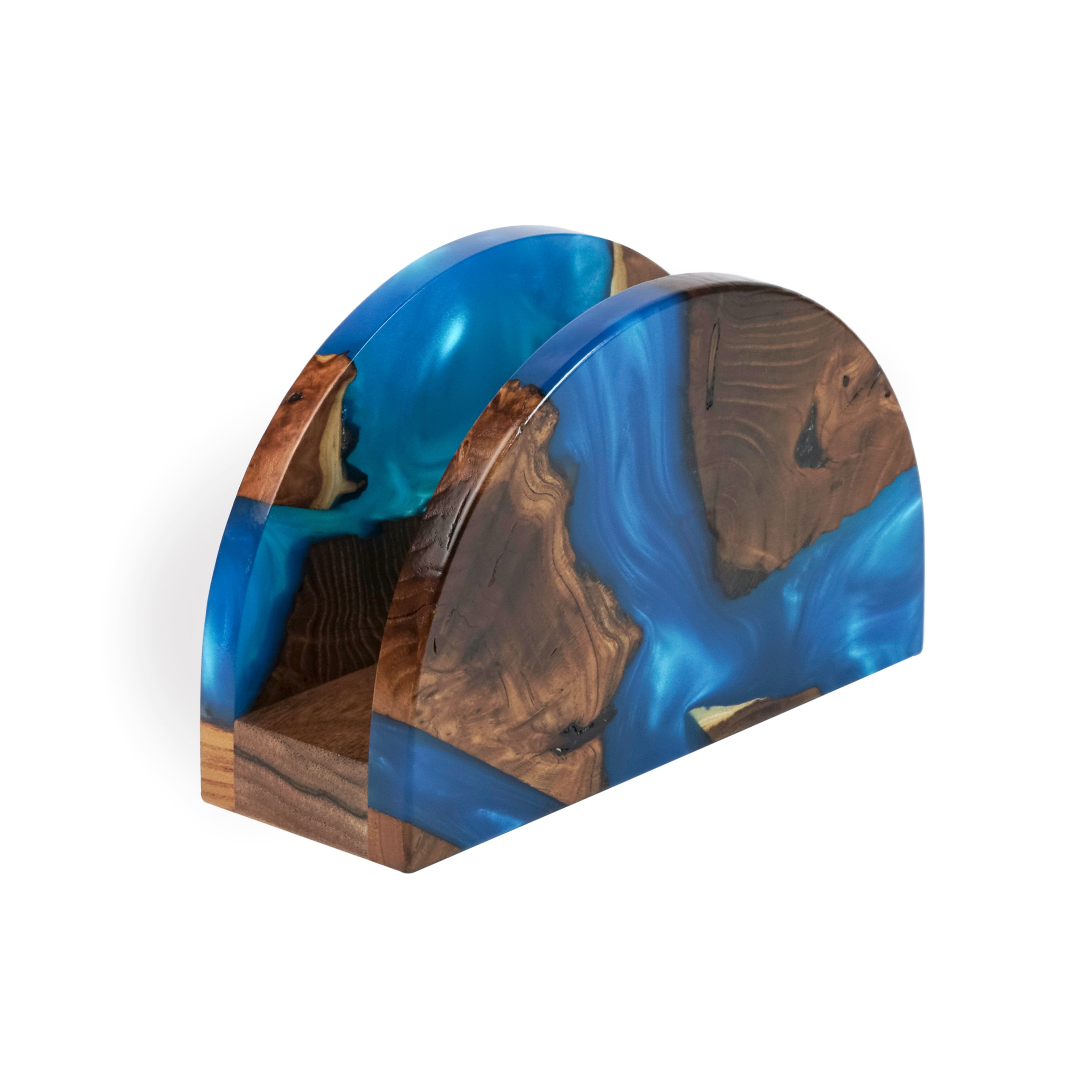 Wood & Resin Semicircle Napkin Holder HYGGE – Olive Blue