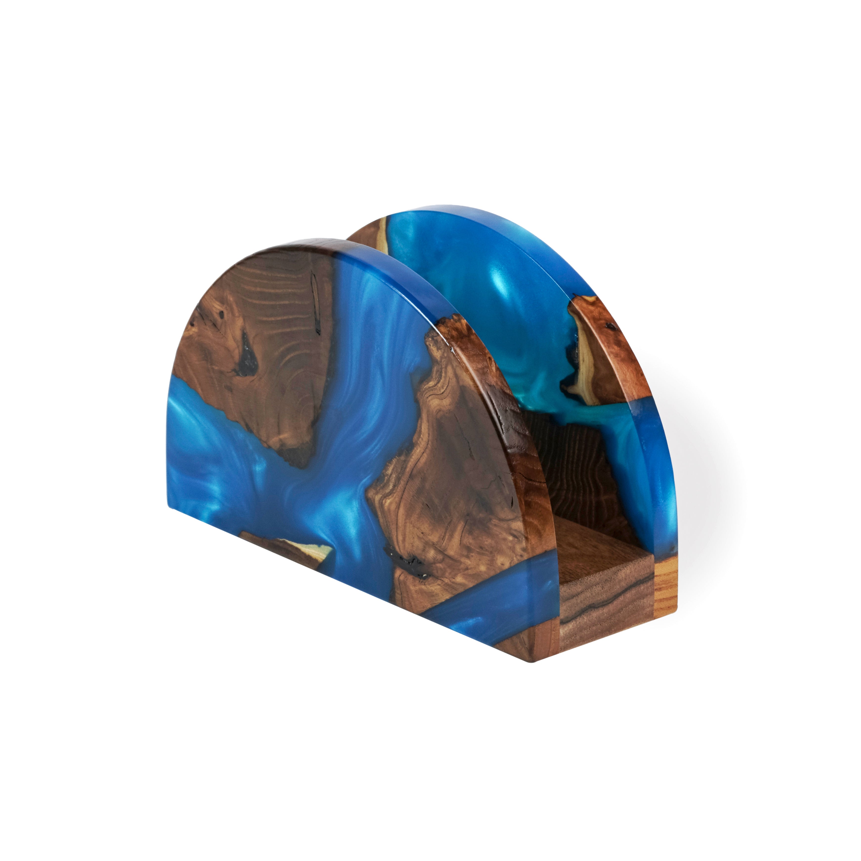 Wood & Resin Semicircle Napkin Holder HYGGE – Olive Blue