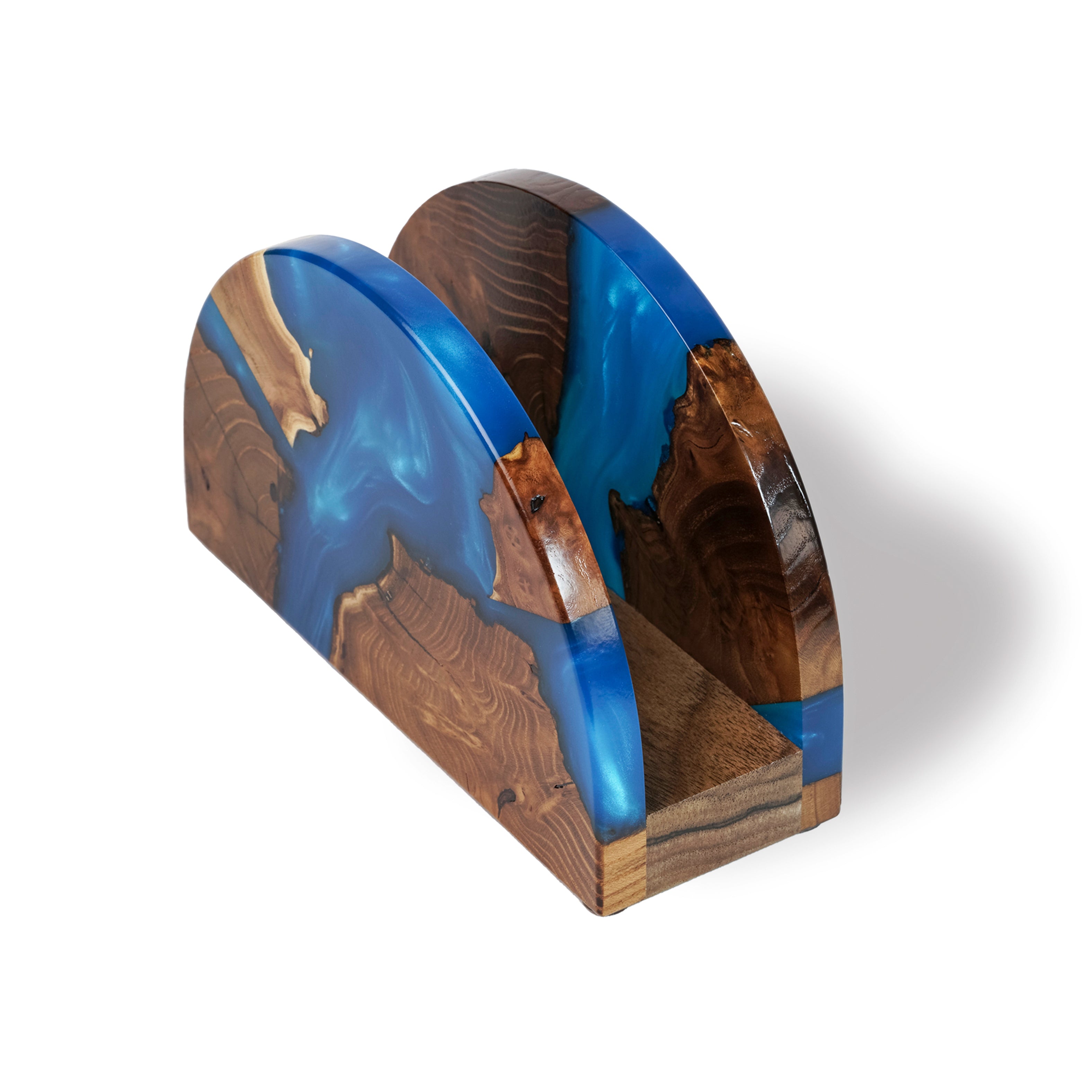 Wood & Resin Semicircle Napkin Holder HYGGE – Olive Blue