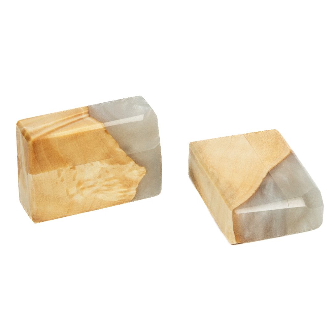 Closed engagement ring box crafted from platinum epoxy and natural maple wood, FLASH collection