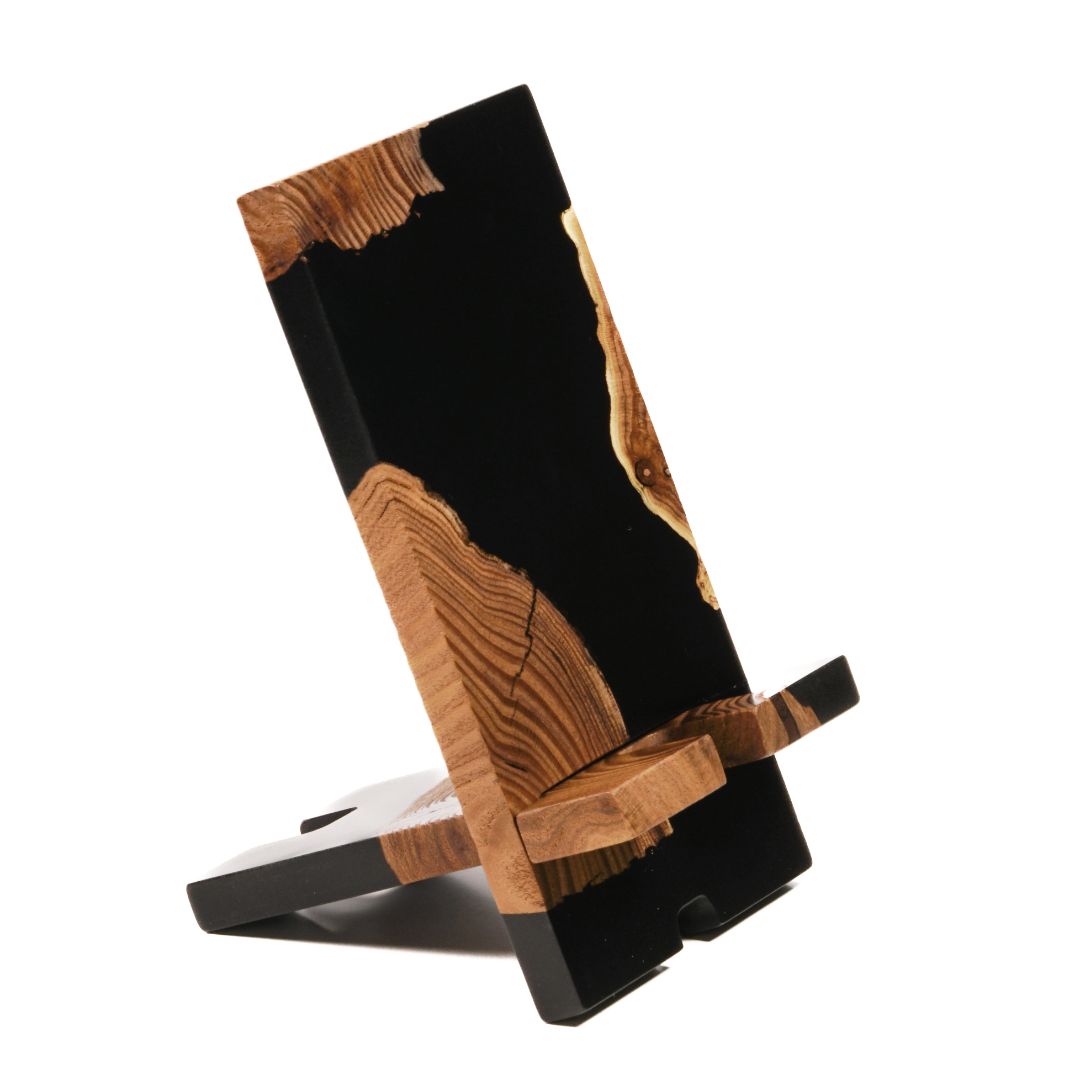 Black Epoxy Resin &  Dark Wood Phone Holder