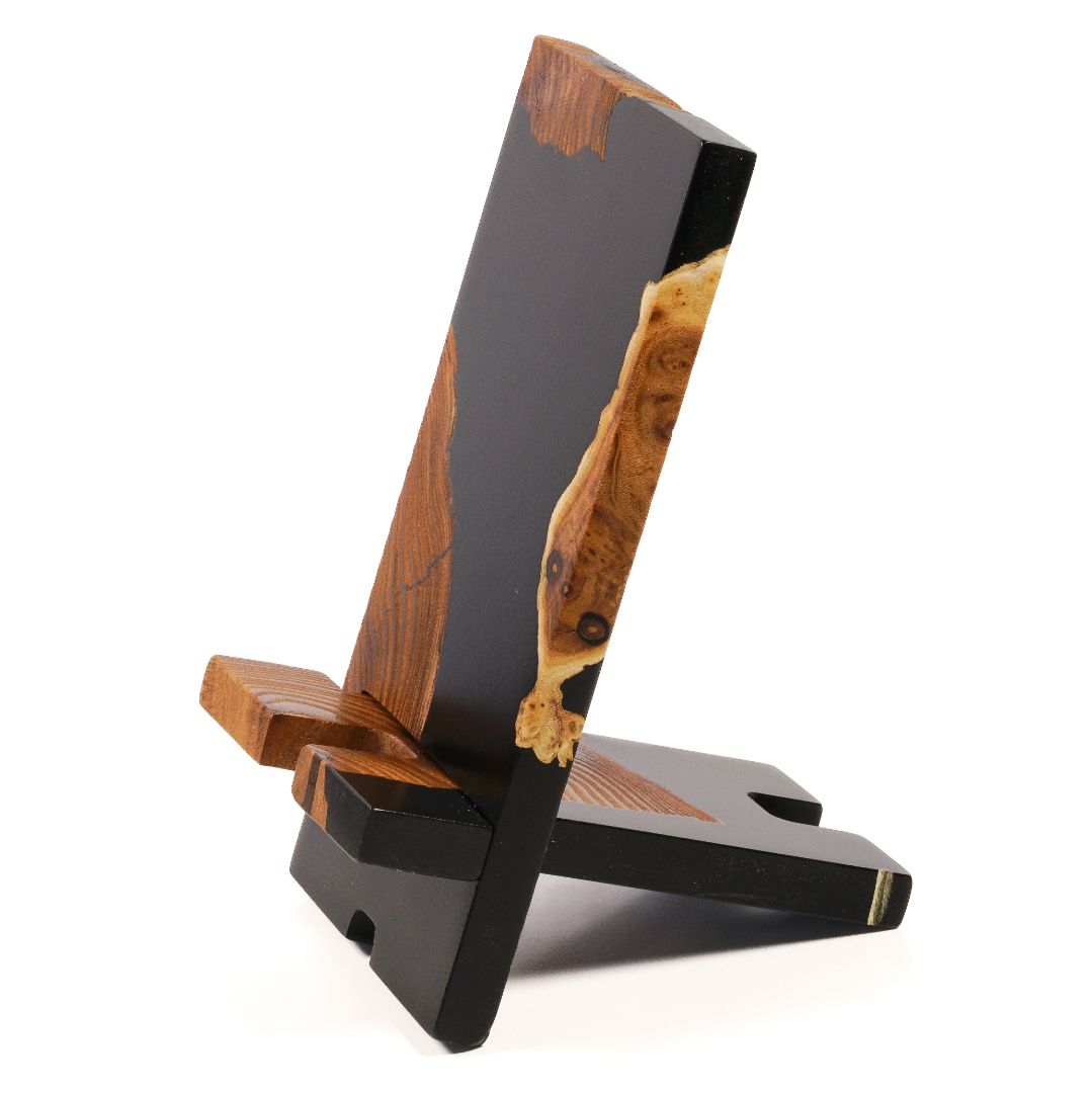 Black Epoxy Resin &  Dark Wood Phone Holder