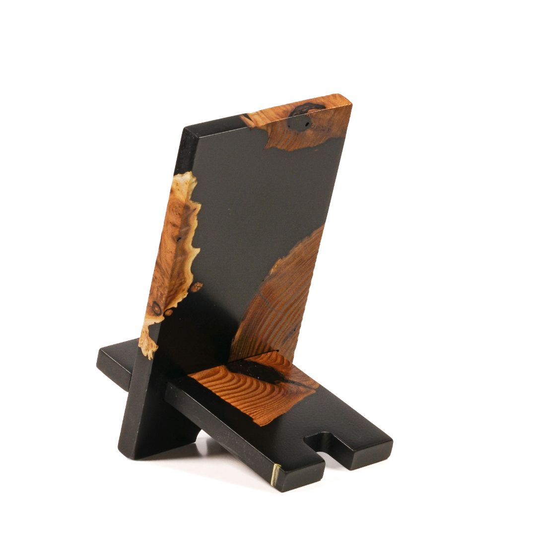 Black Epoxy Resin &  Dark Wood Phone Holder