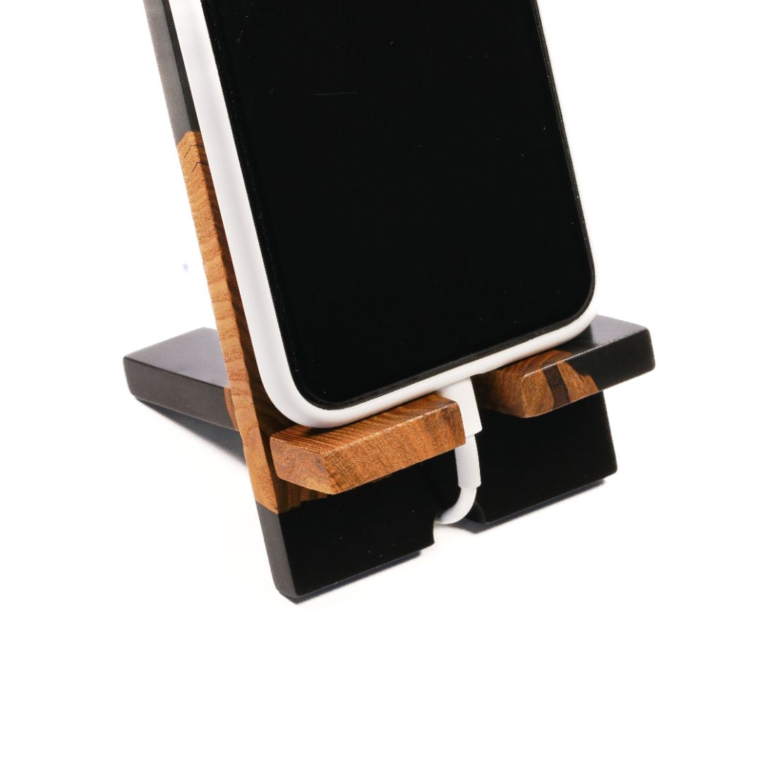 Black Epoxy Resin &  Dark Wood Phone Holder