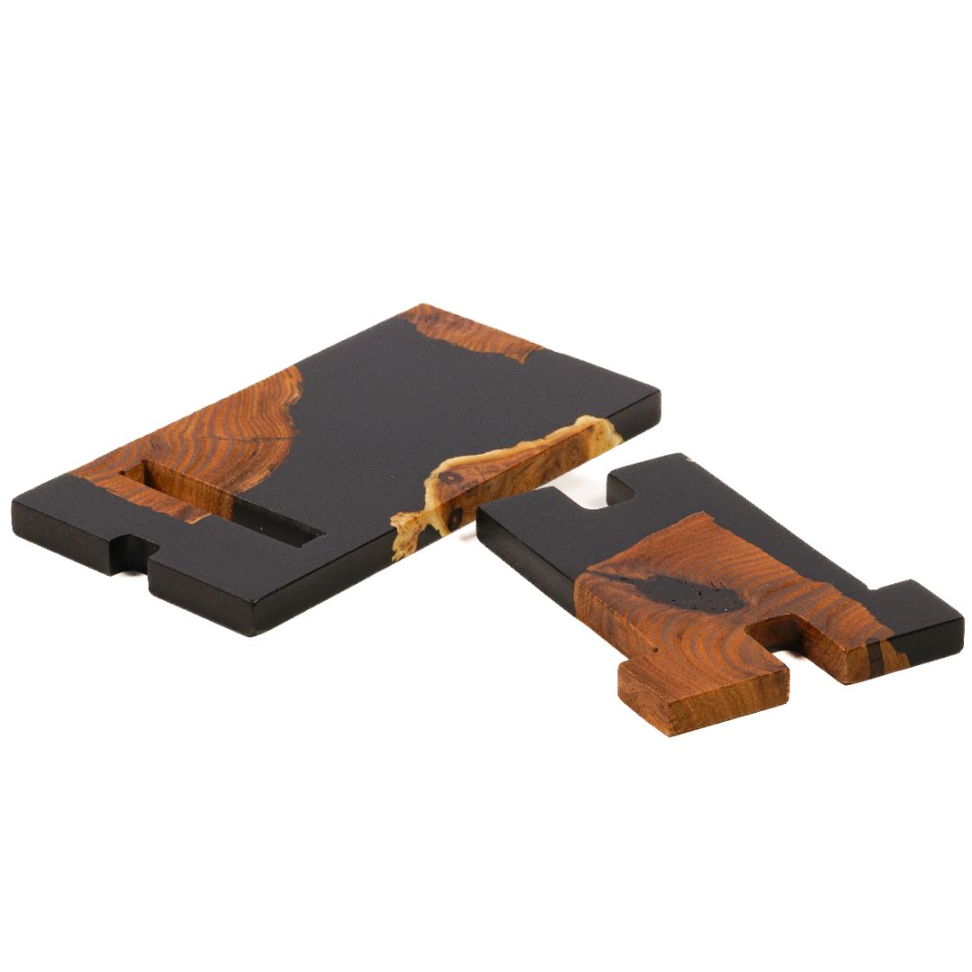 Black Epoxy Resin &  Dark Wood Phone Holder