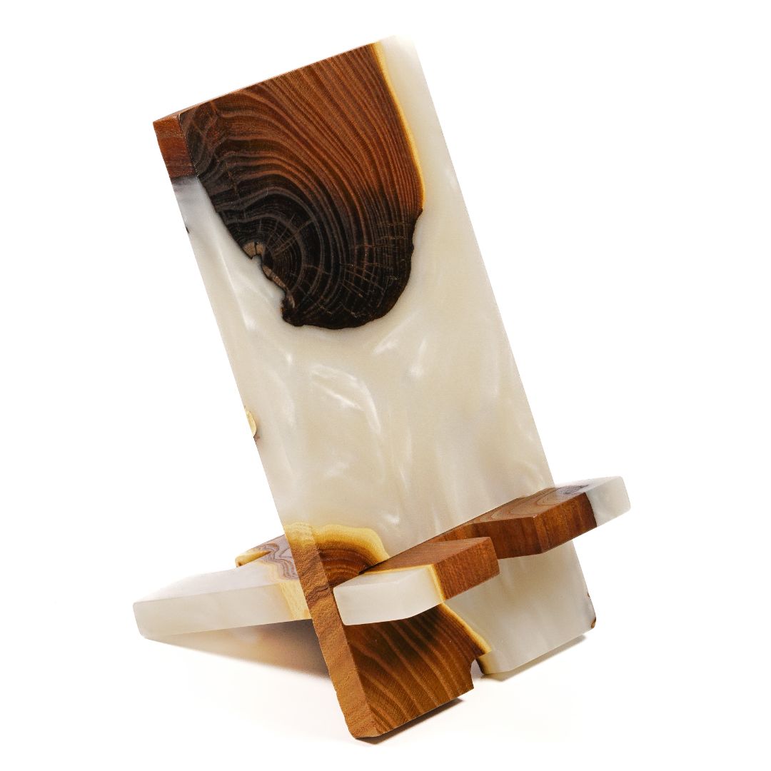 Platinum Epoxy Resin & Dark Wood Phone Holder