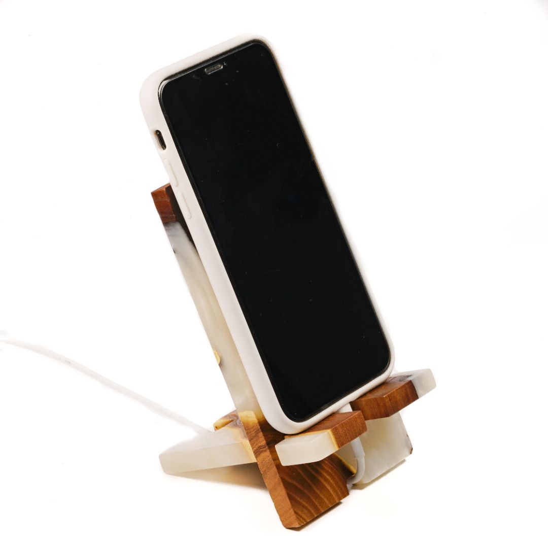 Platinum Epoxy Resin & Dark Wood Phone Holder