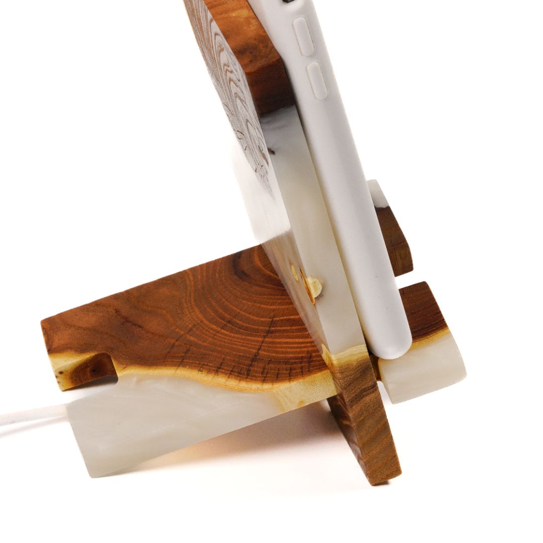 Platinum Epoxy Resin & Dark Wood Phone Holder