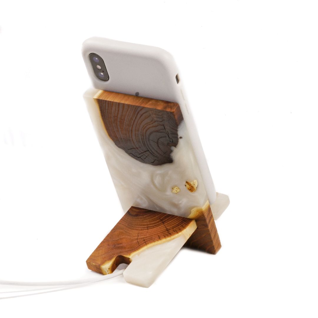 Platinum Epoxy Resin & Dark Wood Phone Holder