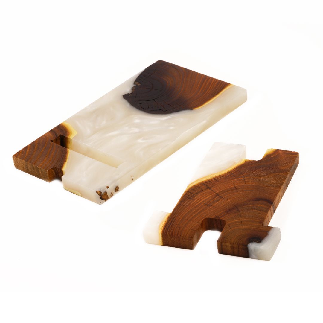 Platinum Epoxy Resin & Dark Wood Phone Holder
