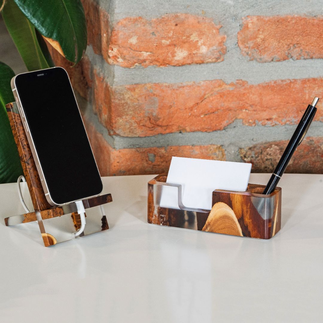 Breeze Epoxy Resin &  Dark Wood Phone Holder