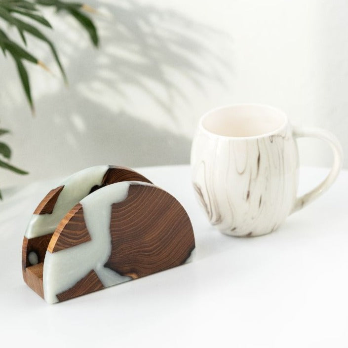 Wood & Resin Semicircle Napkin Holder HYGGE – Olive Platinum