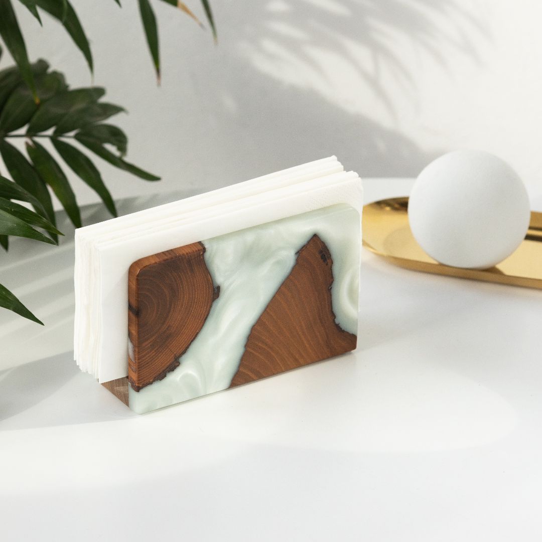 Wood & Resin Rectangular Napkin Holder HYGGE – Olive Platinum