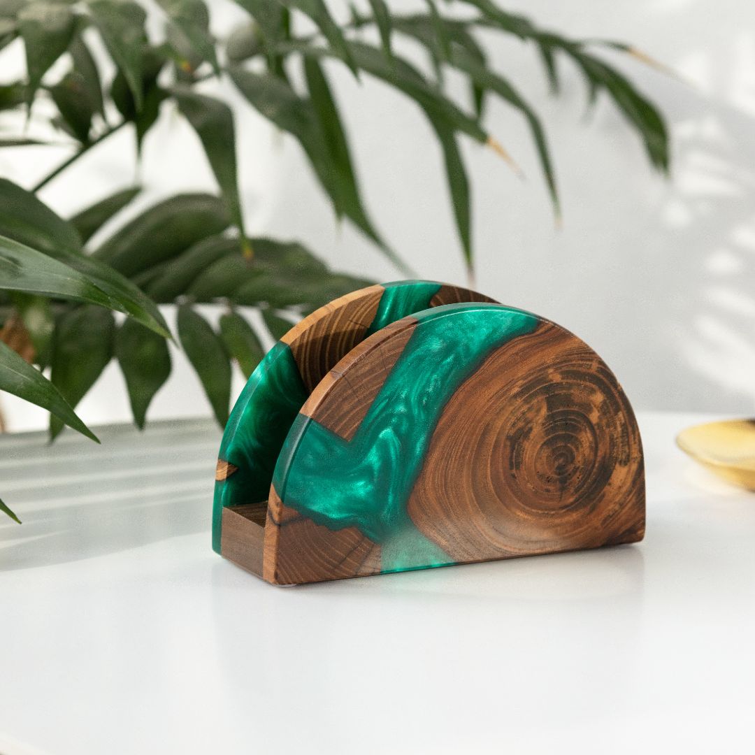 Wood & Resin Semicircle Napkin Holder HYGGE – Olive Green