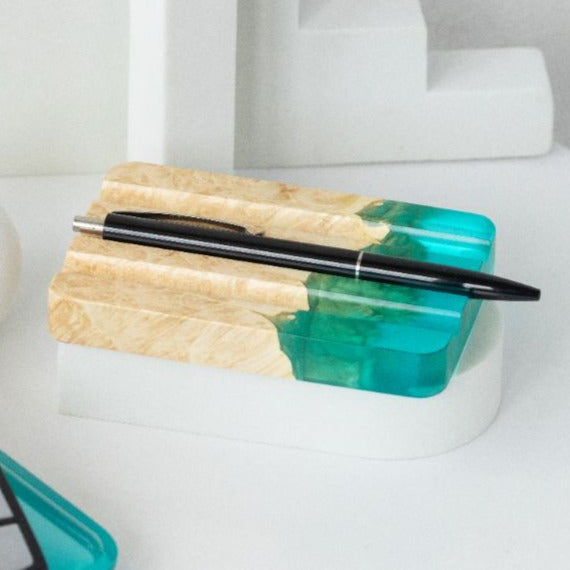 Wood & Resin Pen Holder ELEMENT – Maple Aqua Blue