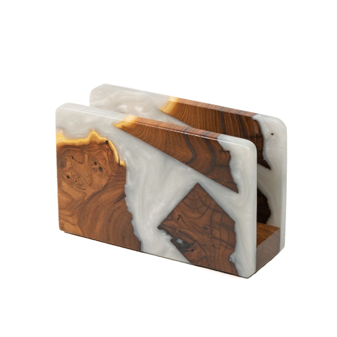 Wood & Resin Rectangular Napkin Holder HYGGE – Olive Platinum
