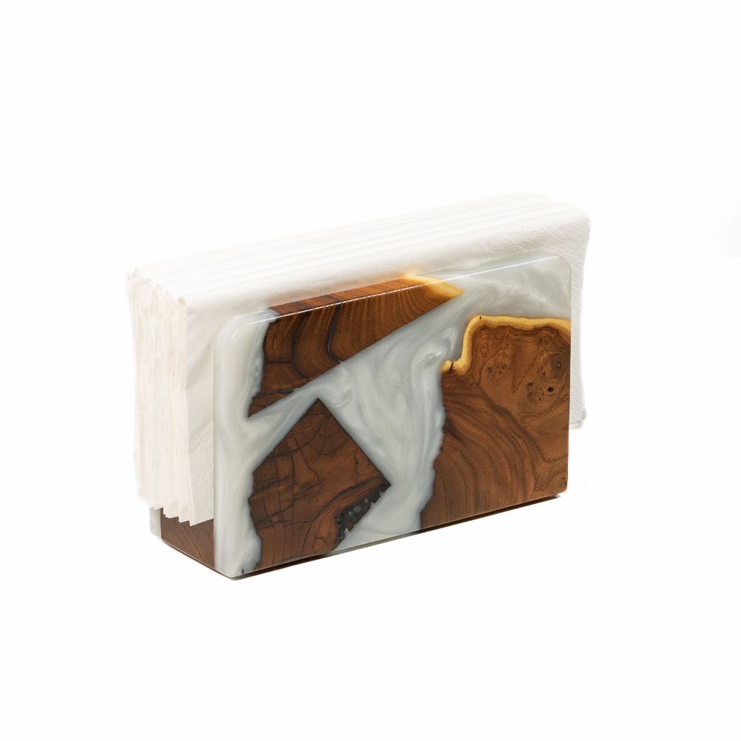 Wood & Resin Rectangular Napkin Holder HYGGE – Olive Platinum