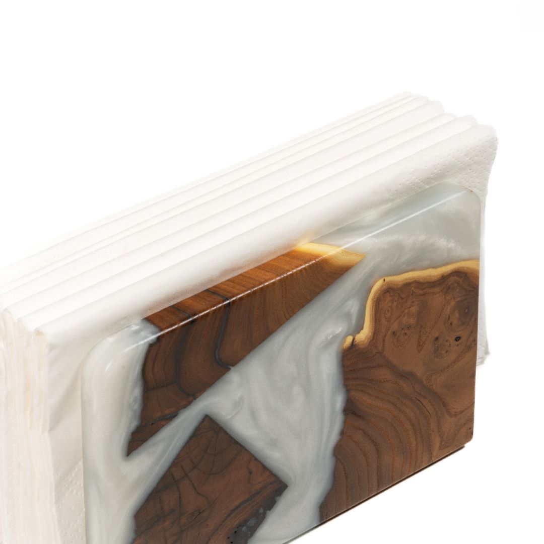 Wood & Resin Rectangular Napkin Holder HYGGE – Olive Platinum